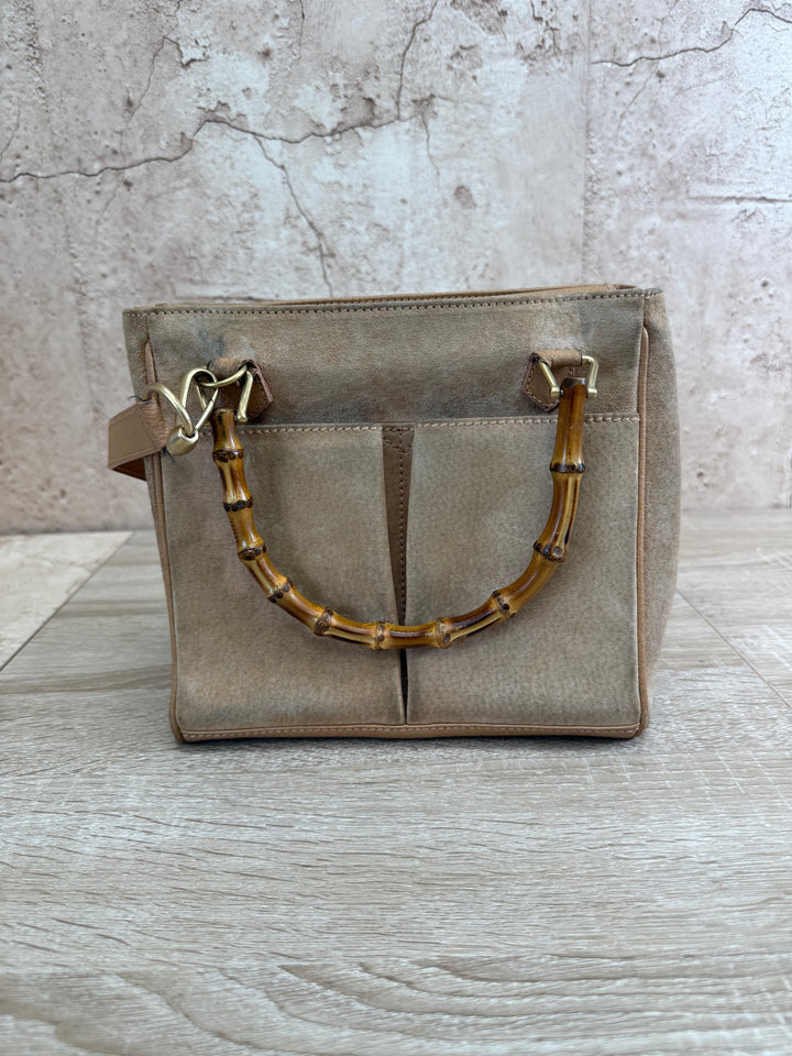 Gucci Tan Suede Bamboo Handle 2Way Bag