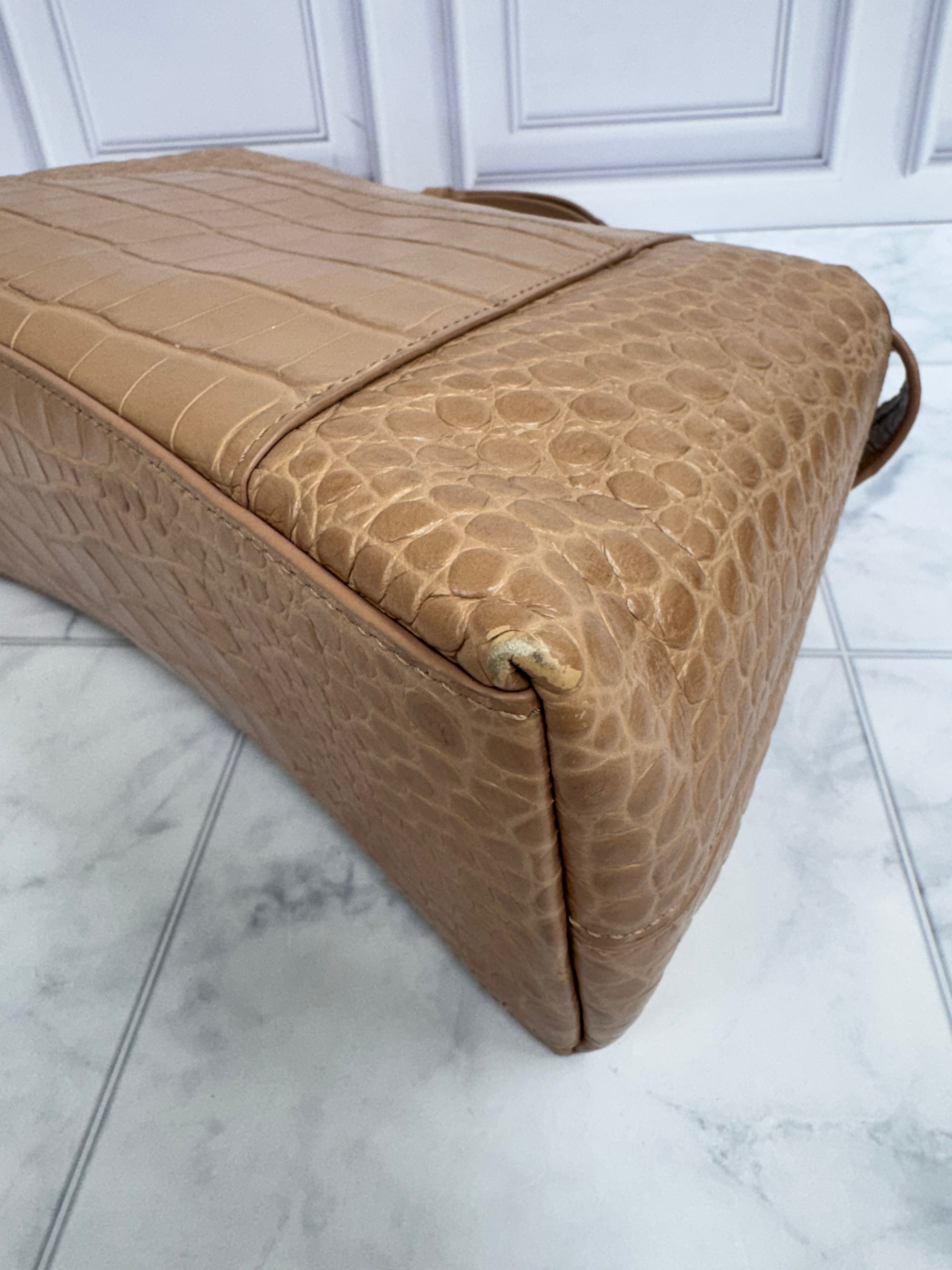Balenciaga Beige Croc Embossed Downtown Shoulder Bag