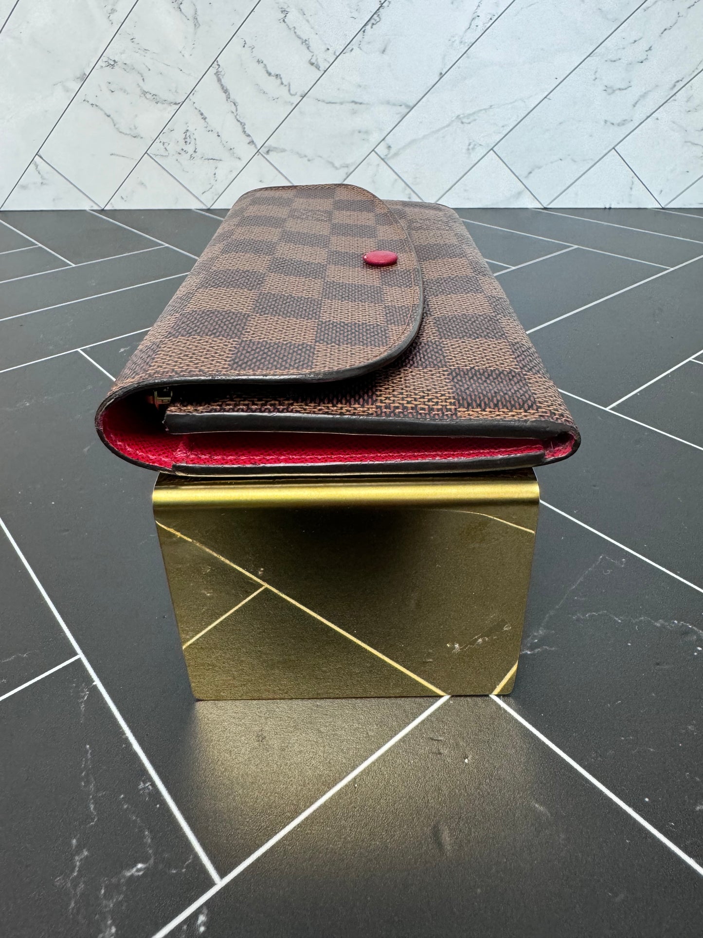 Louis Vuitton Damier Ebene & Red Emilie Wallet