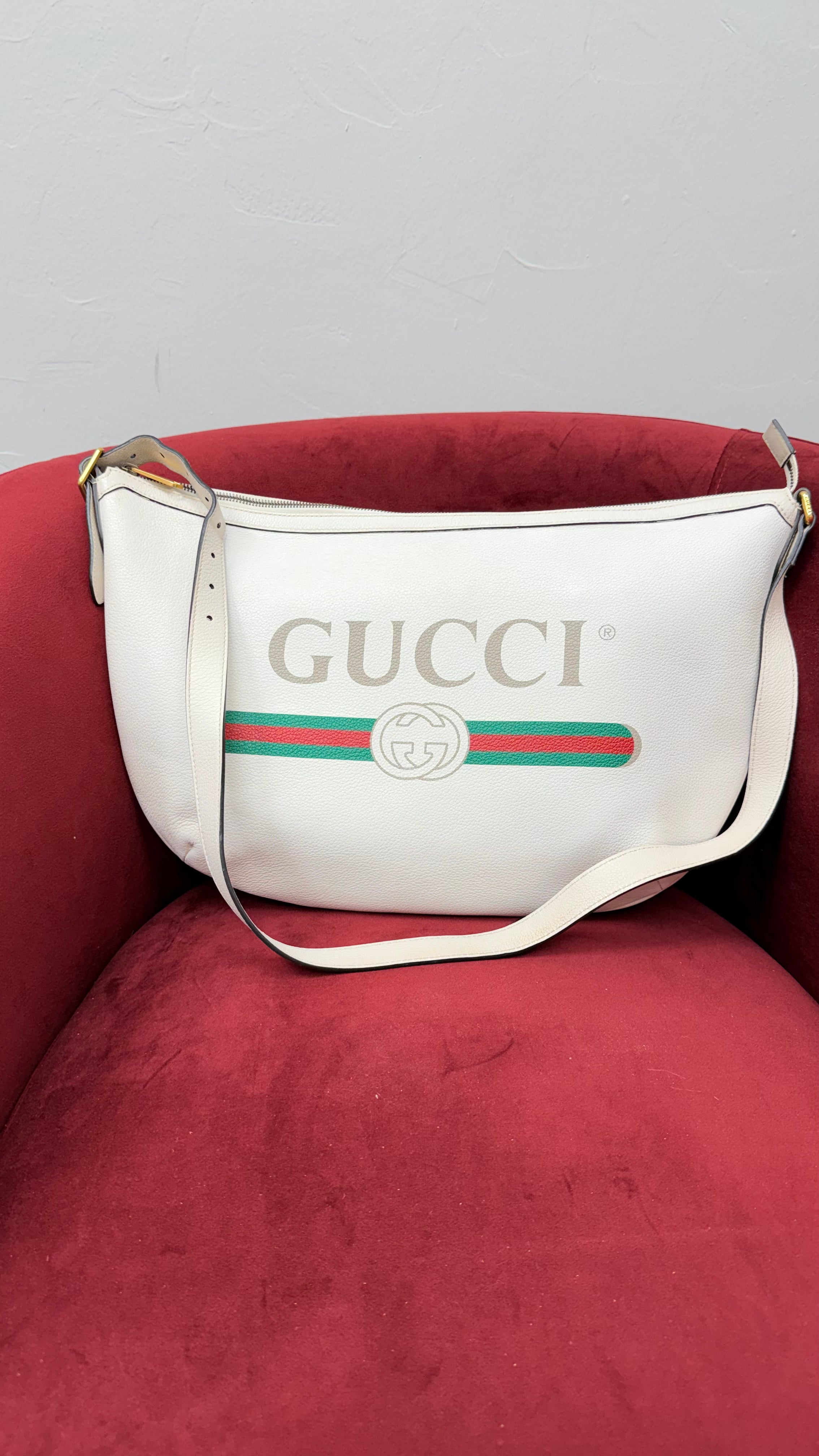 *DONS DROP* Gucci Cream Leather Logo Print Half Moon Hobo Bag