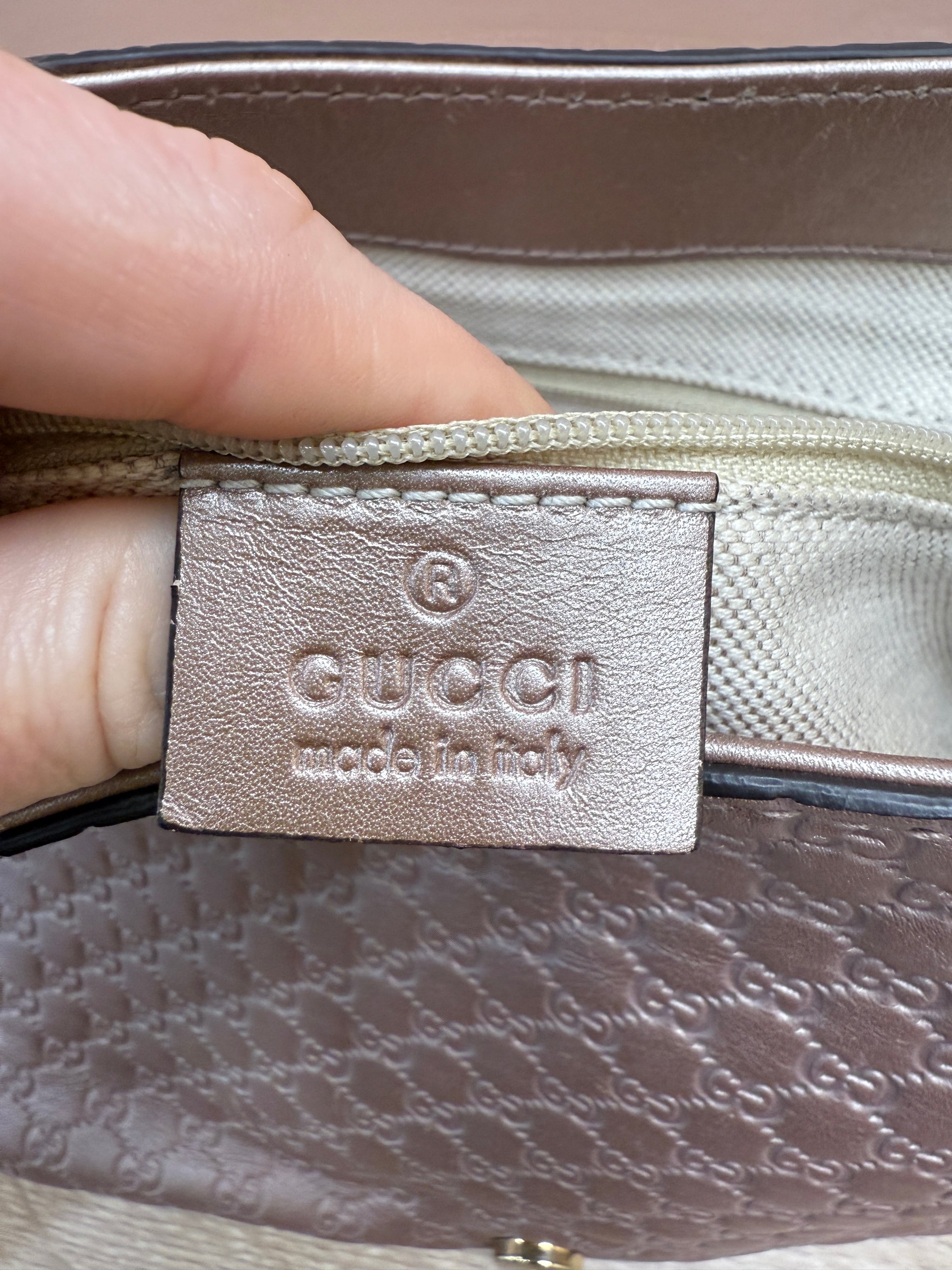 Gucci Metallic Pink Microguccissima Sukey Crossbody Bag