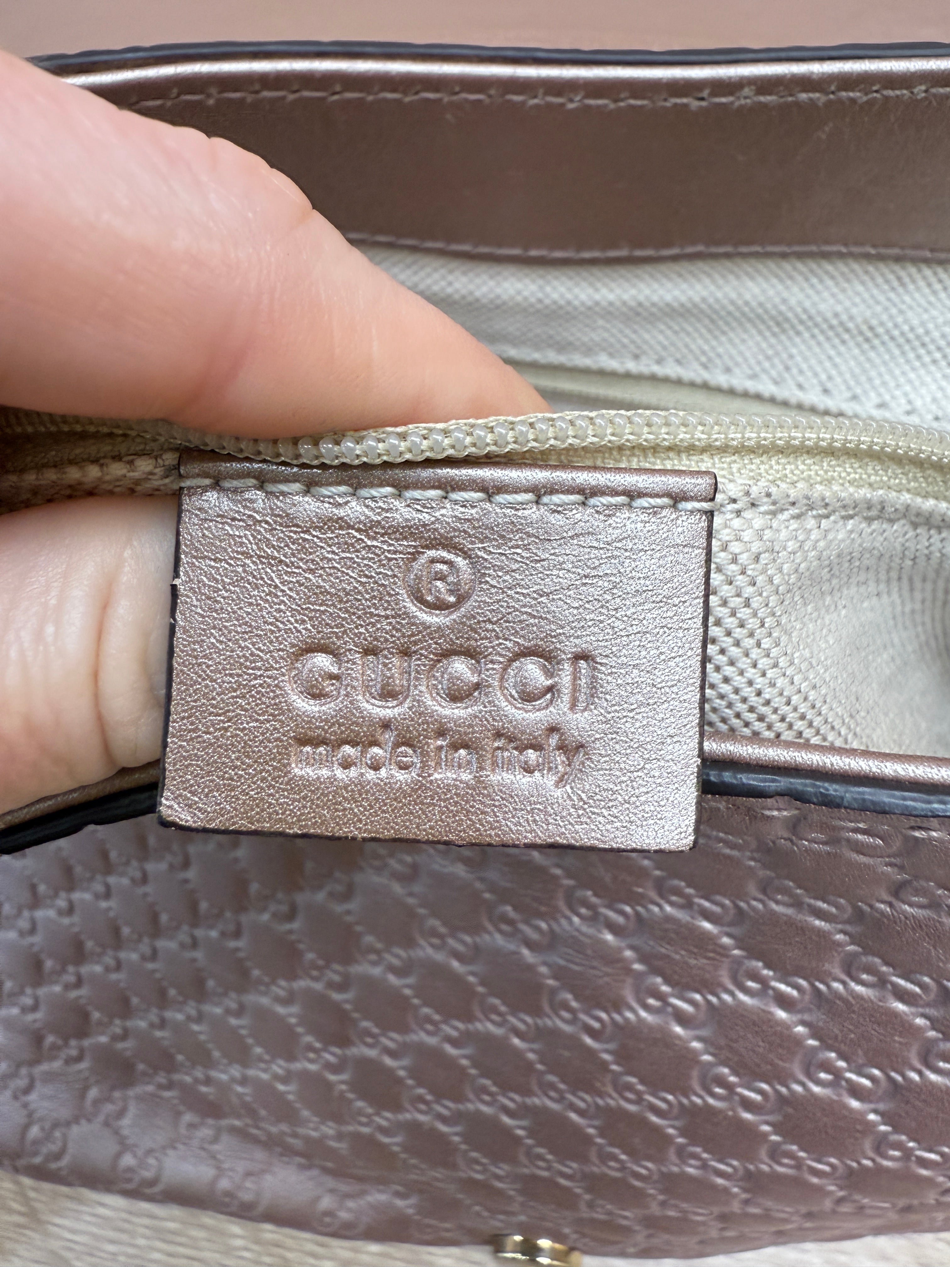 Gucci Metallic Pink Microguccissima Sukey Crossbody Bag