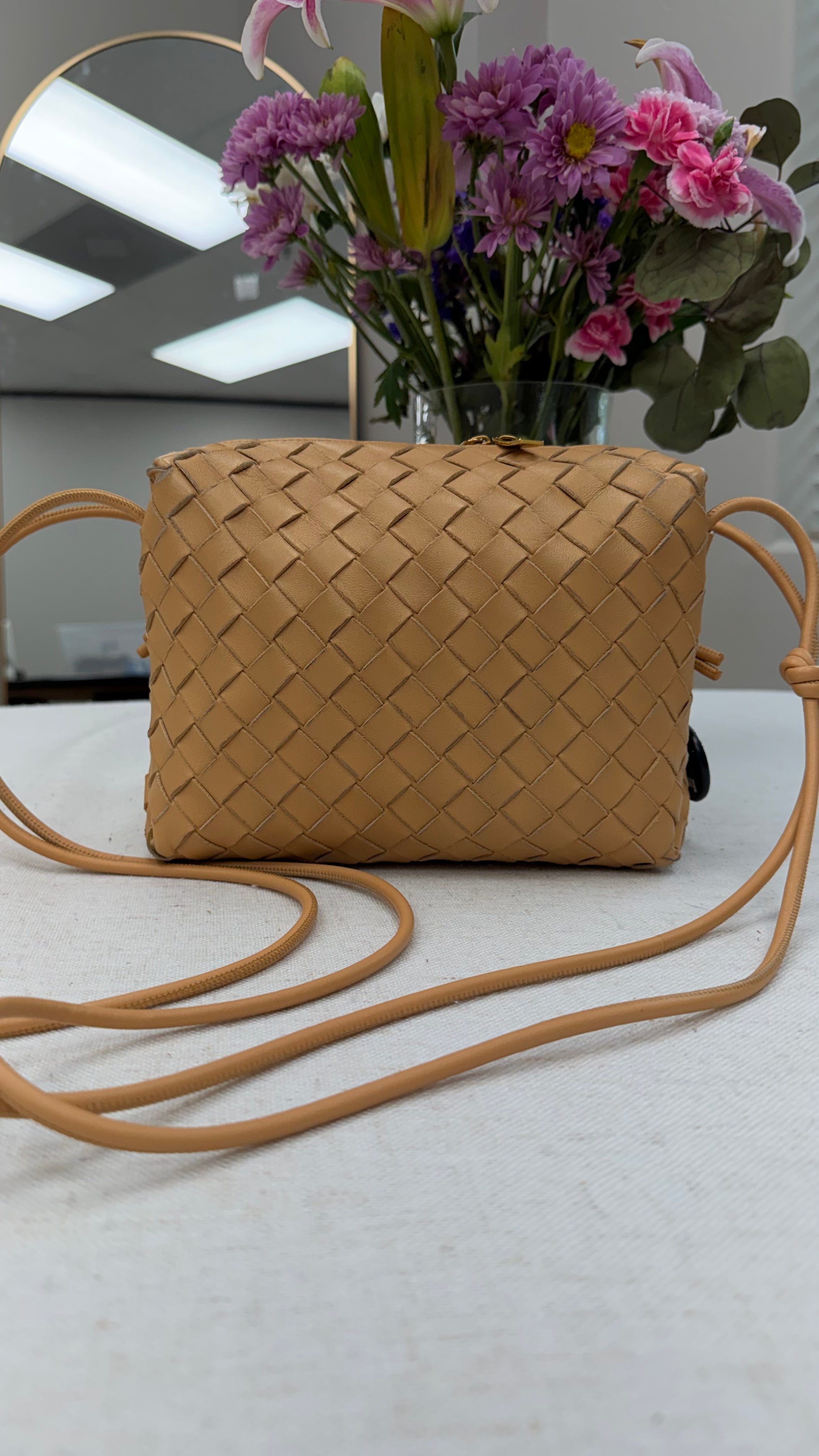 Bottega Veneta Tan Intrecciato Leather Small Loop Crossbody Bag