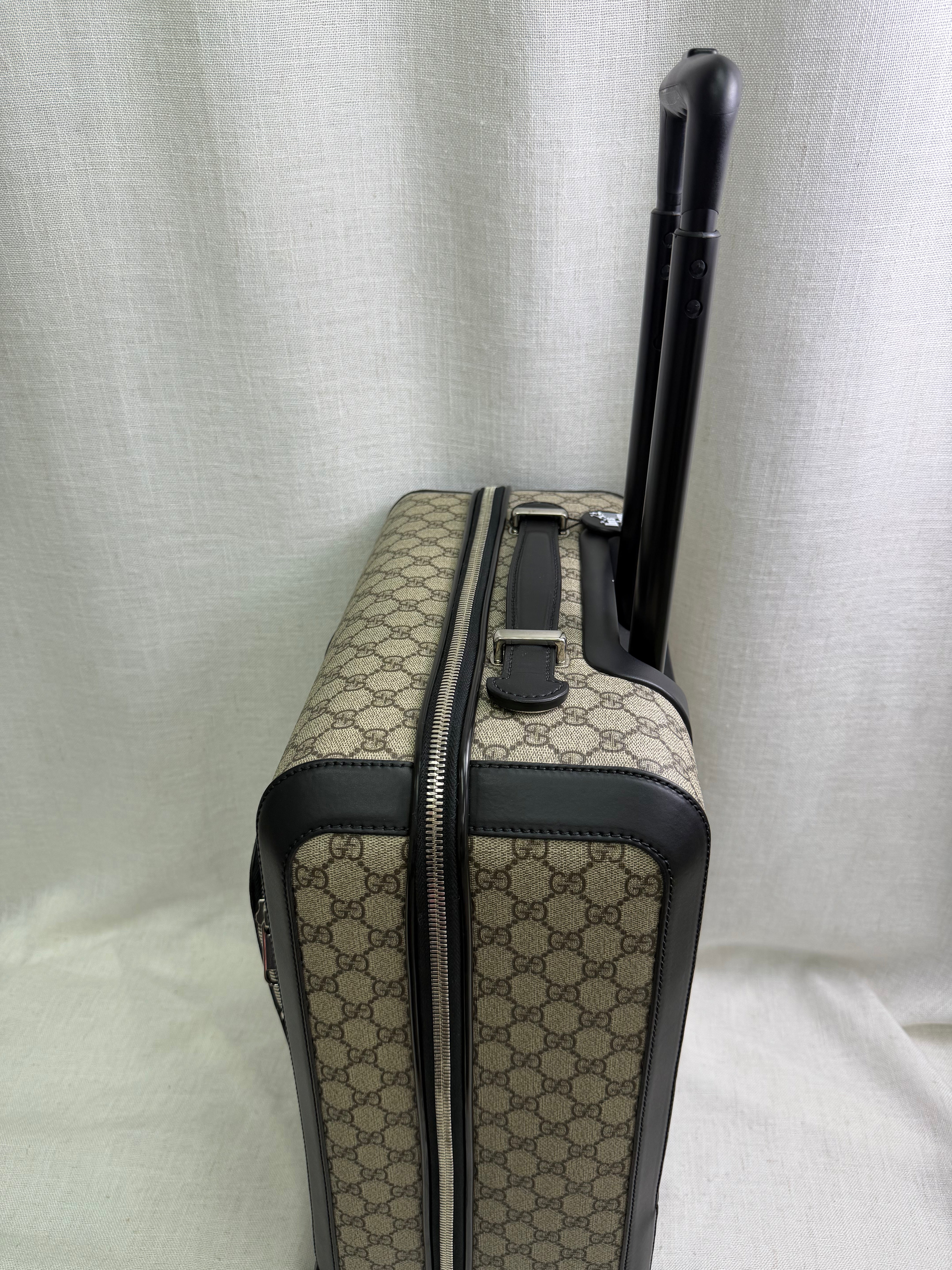 Gucci Beige GG Supreme Canvas & Black Leather Carry-On Trolley