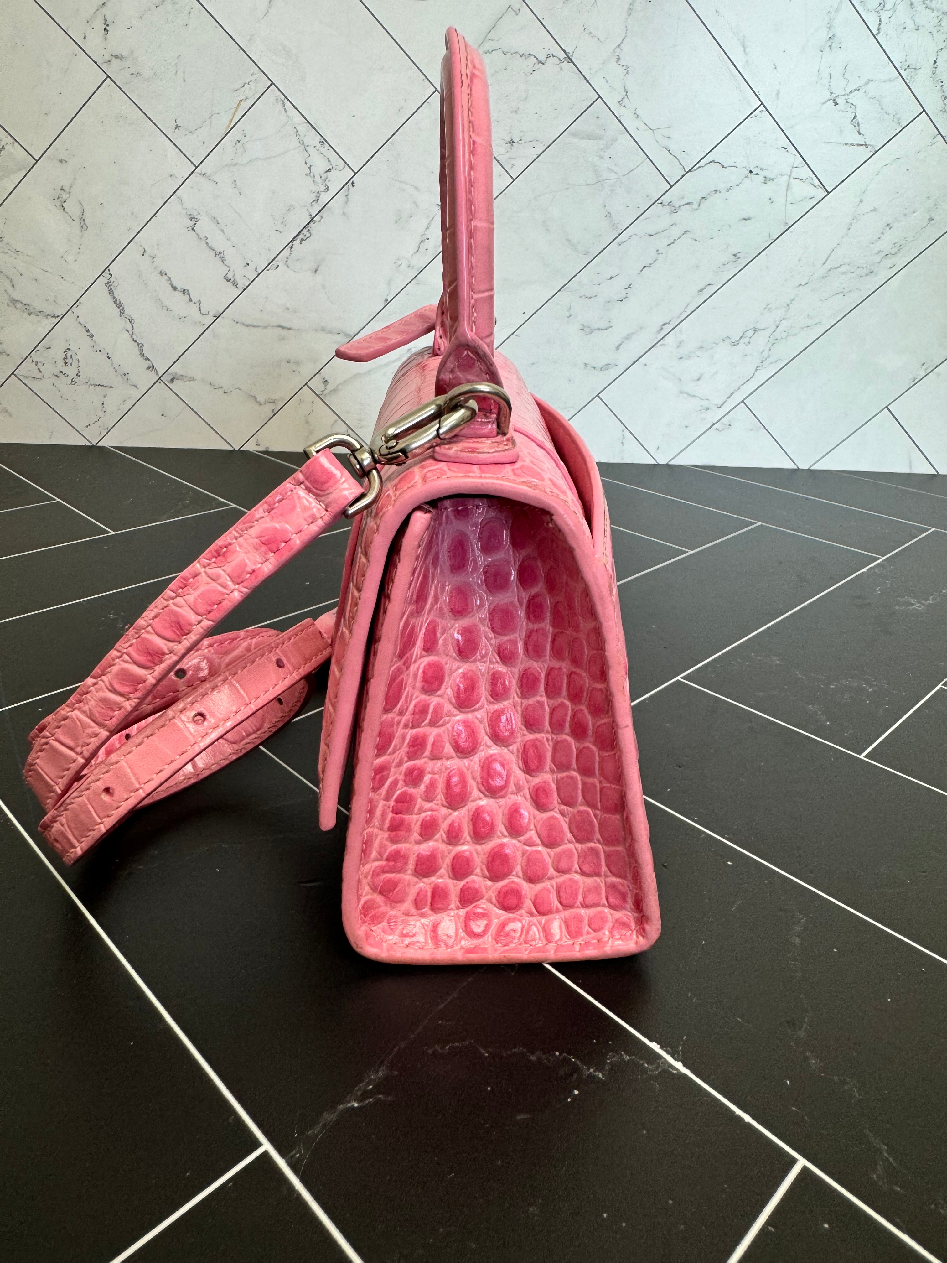 Balenciaga Pink Croc Embossed 2Way XS Hourglass Bag