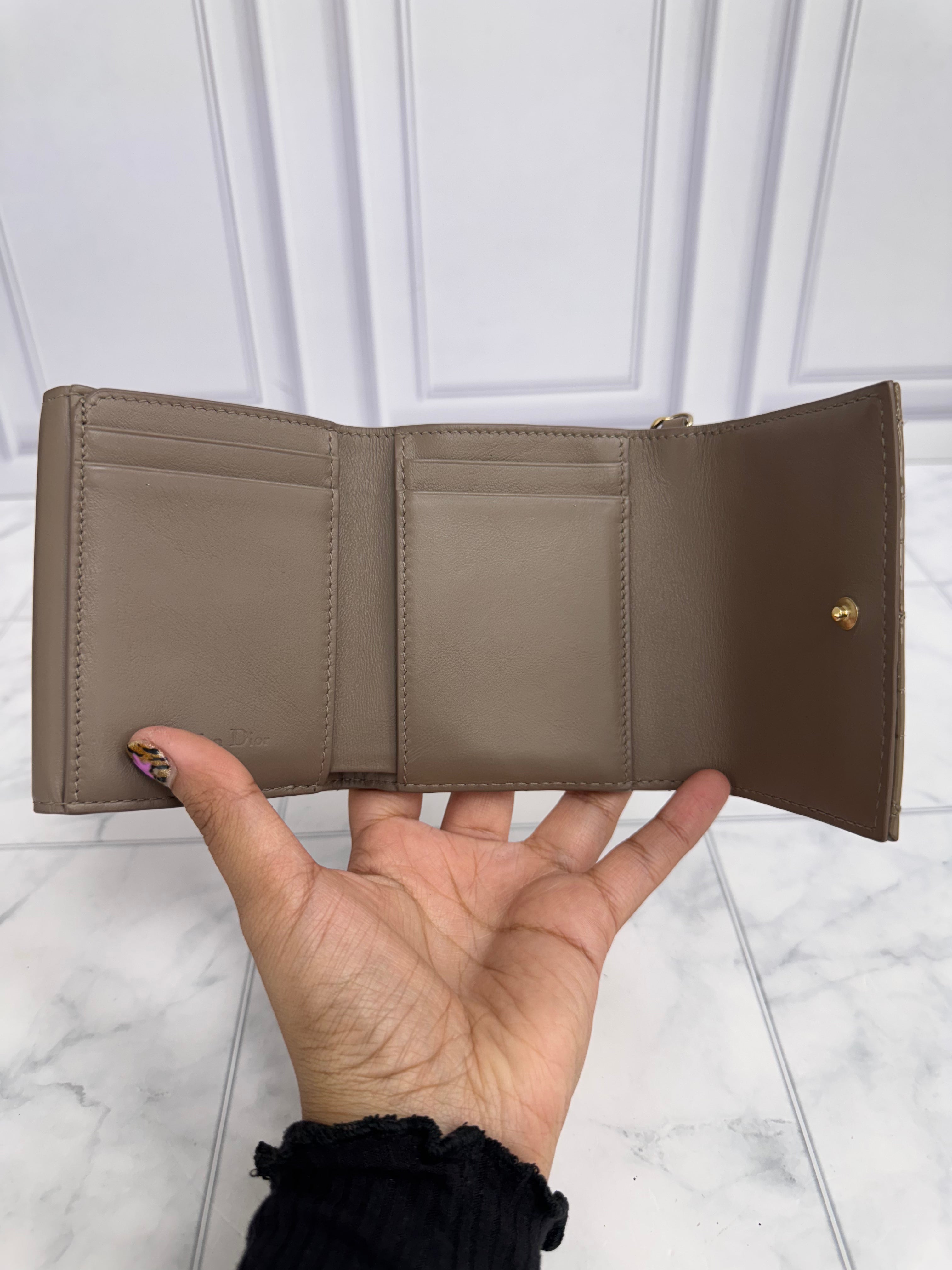 BRAND NEW - Christian Dior Beige Quilted Patent Leather Trifold Wallet