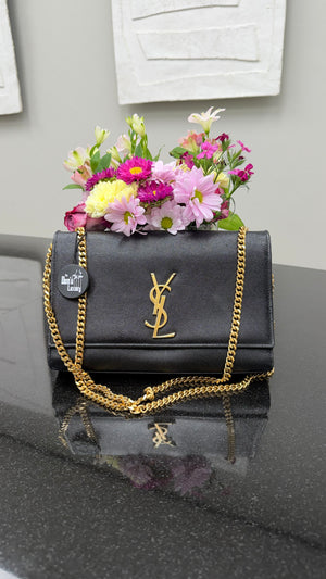 Saint Laurent YSL Black Pebbled Leather Kate Chain Bag