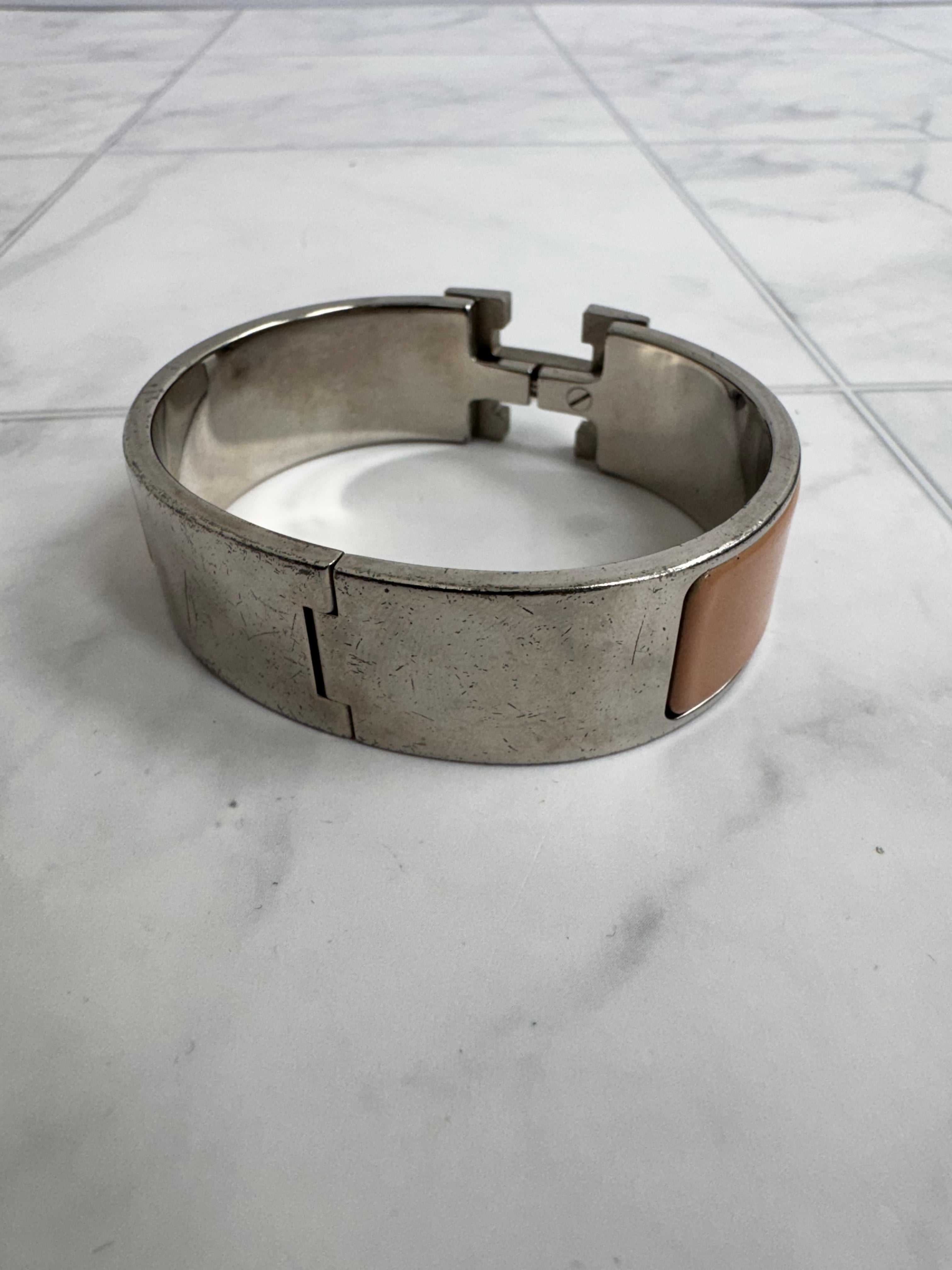 Hermes Wide Pink And Silver Clic H Bracelet