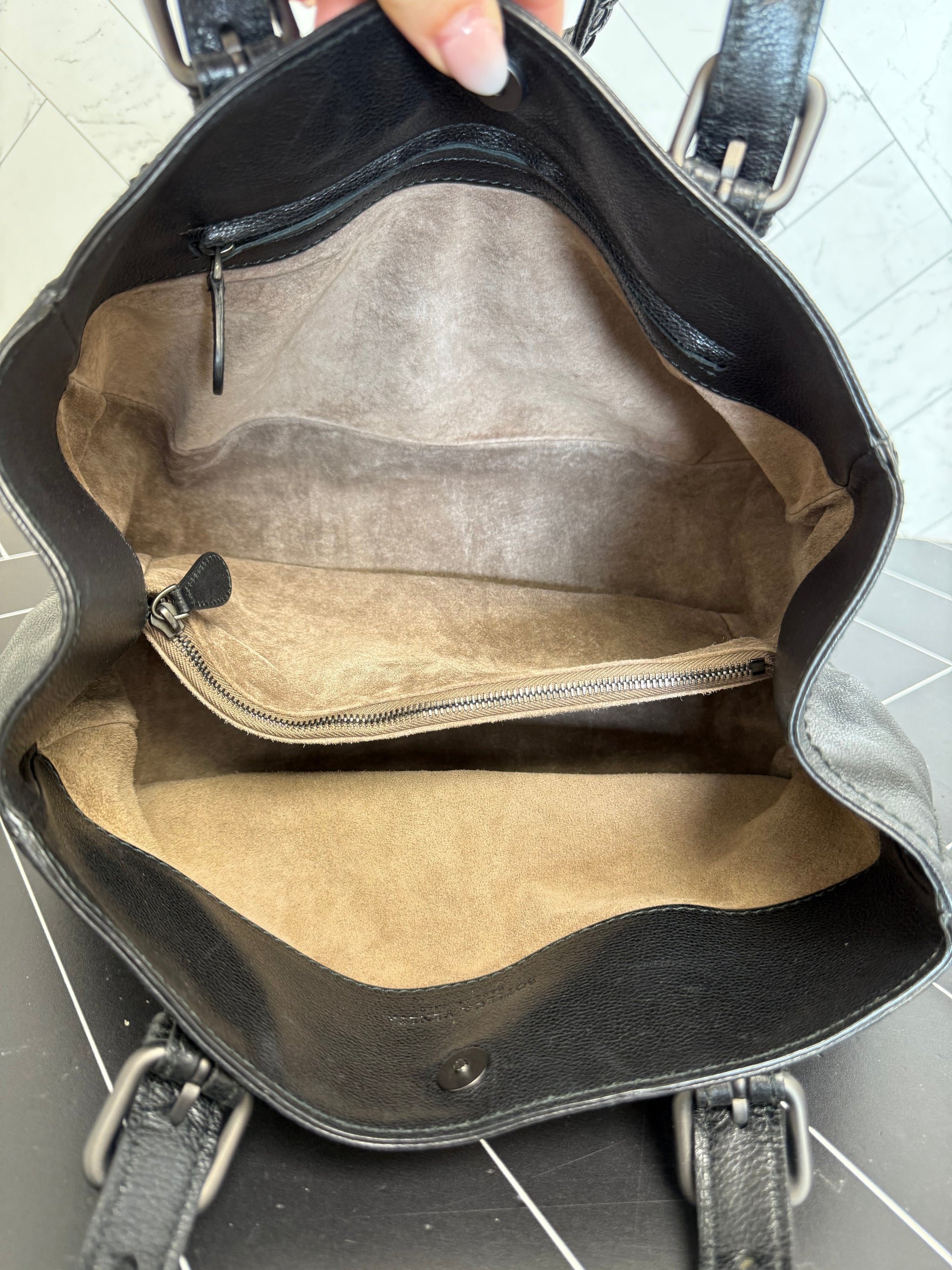 Bottega Veneta Black Intrecciato Leather Tote Bag