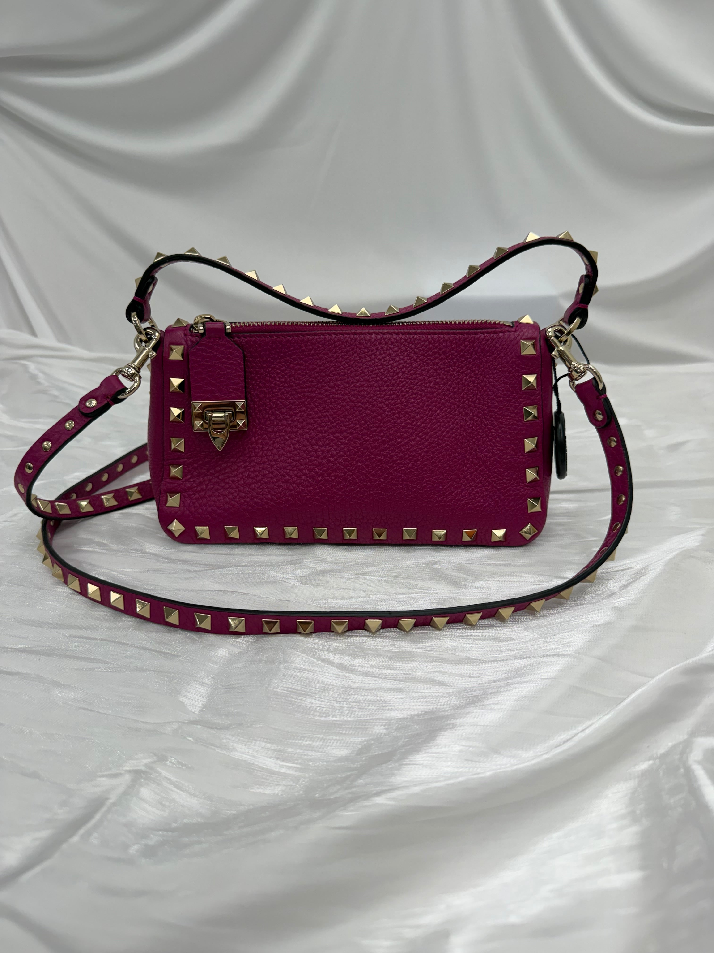 Valentino Dark Fuchsia Grainy Leather Rockstud Shoulder Bag