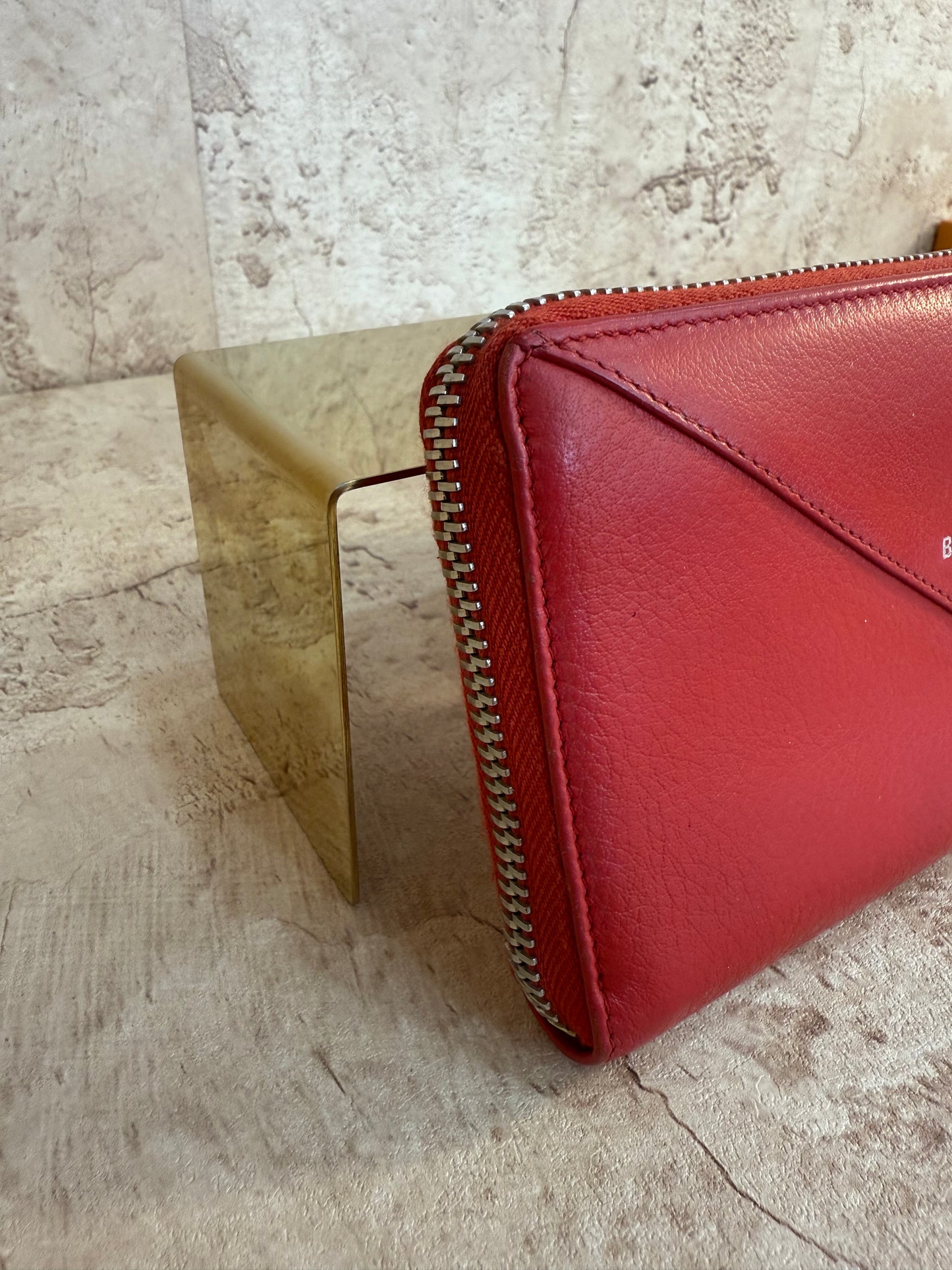 Balenciaga Red Calfskin Leather Zippy Wallet