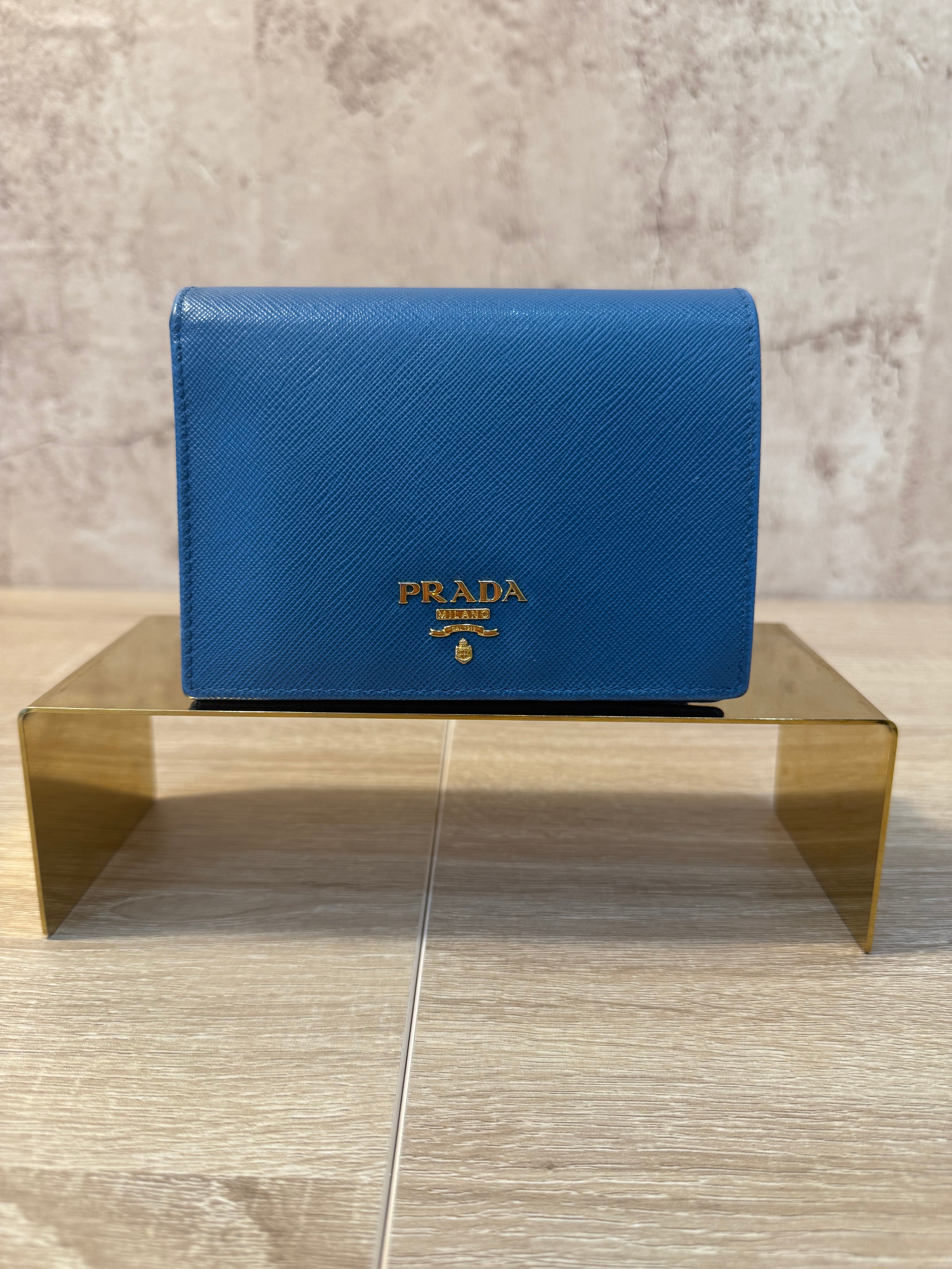 Prada Blue Saffiano Leather Compact Wallet