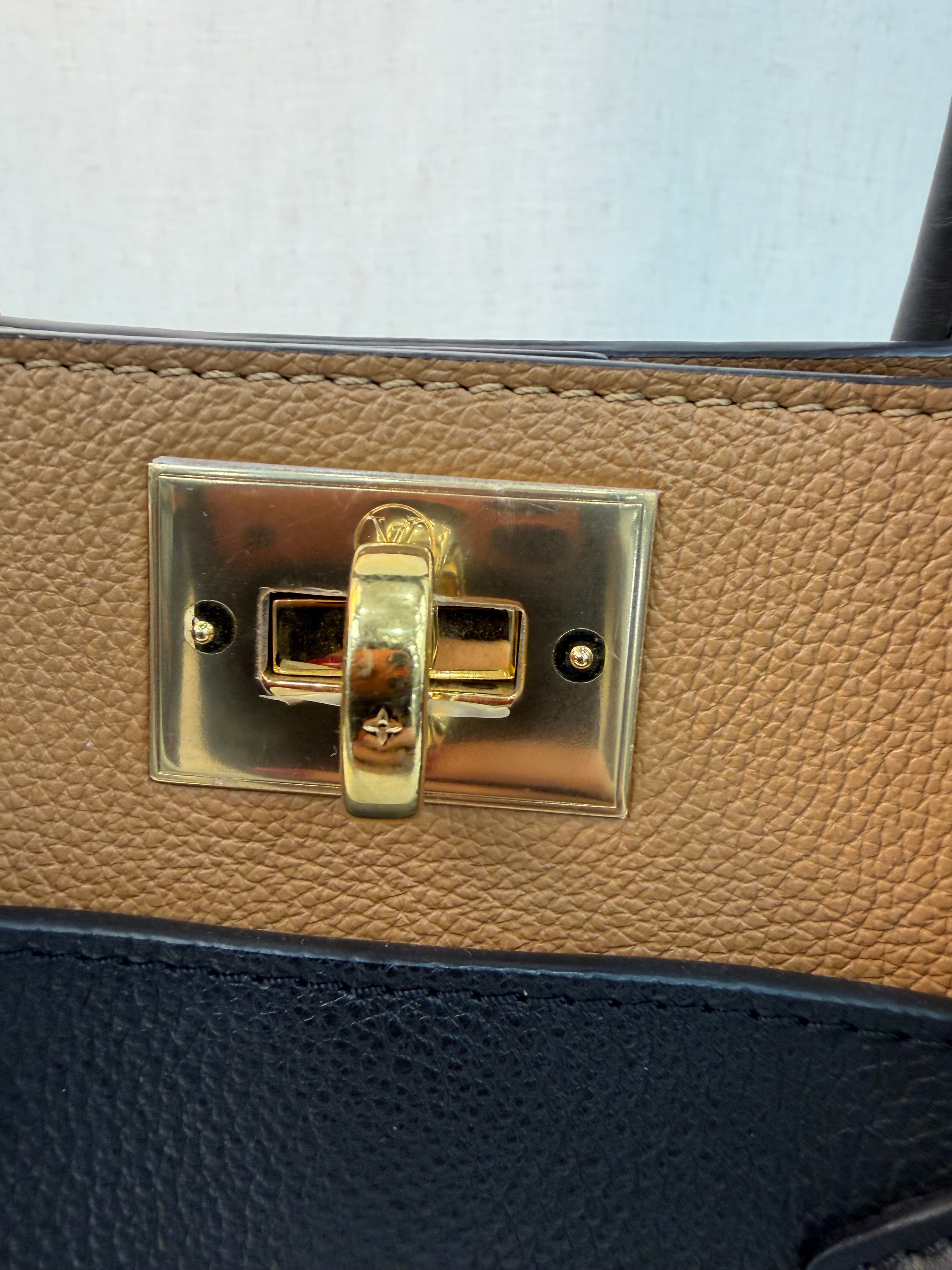 Louis Vuitton Monogram Black & Tan Leather On My Side MM Tote