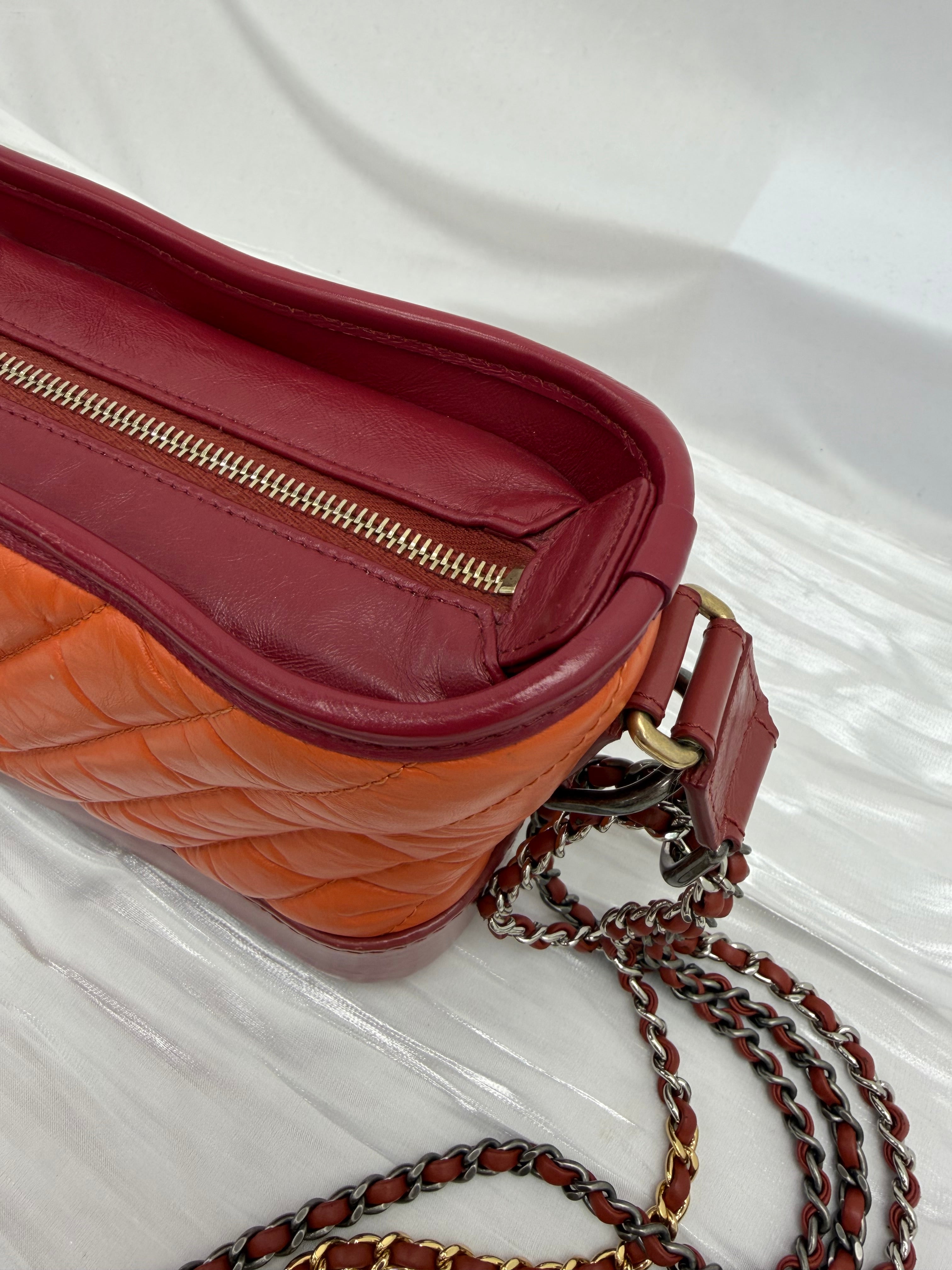 Chanel Orange Bicolor Aged Quilted Calfskin Small Gabrielle Hobo Bag