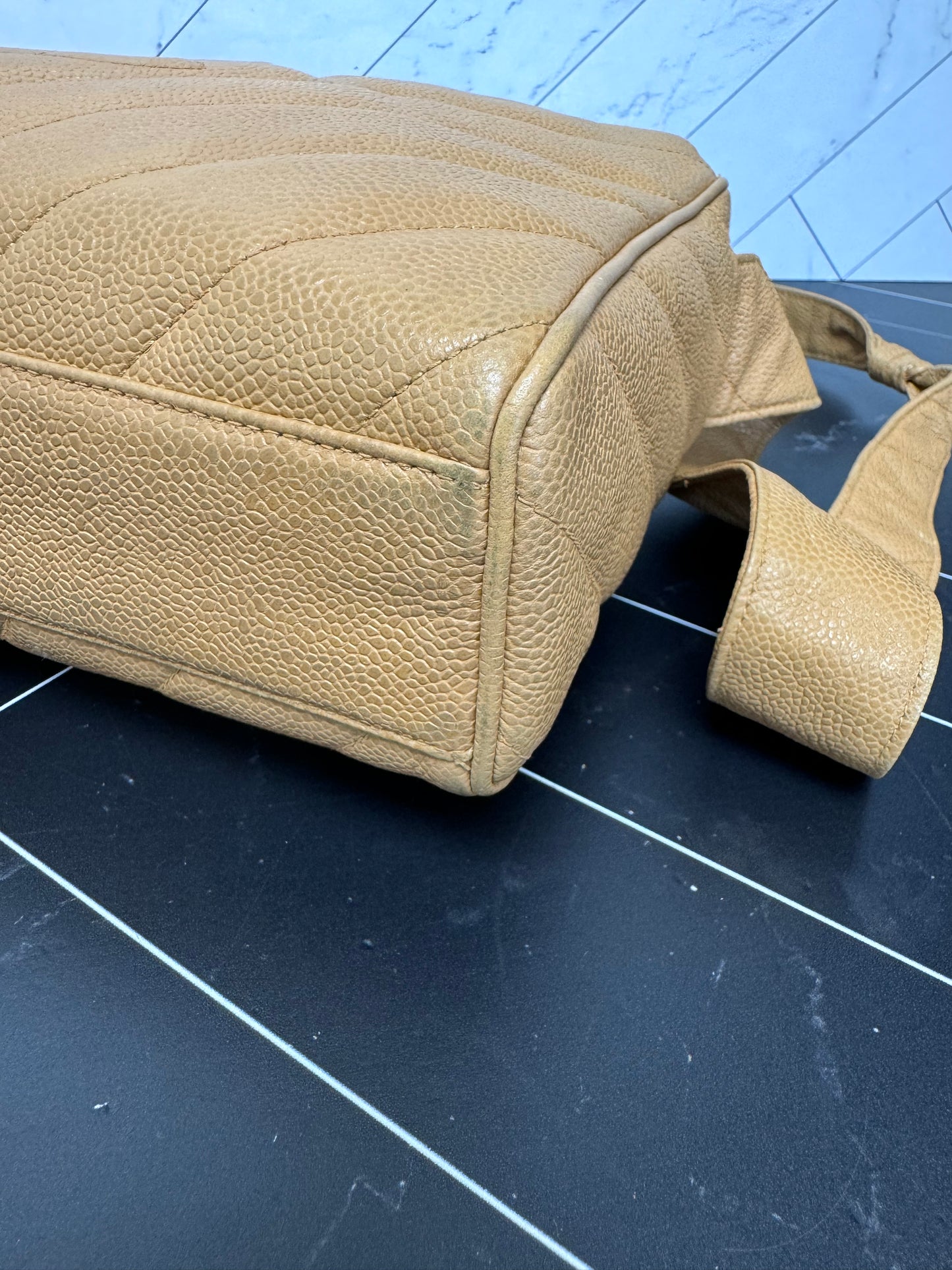 Chanel Tan Caviar Leather Camera Bag