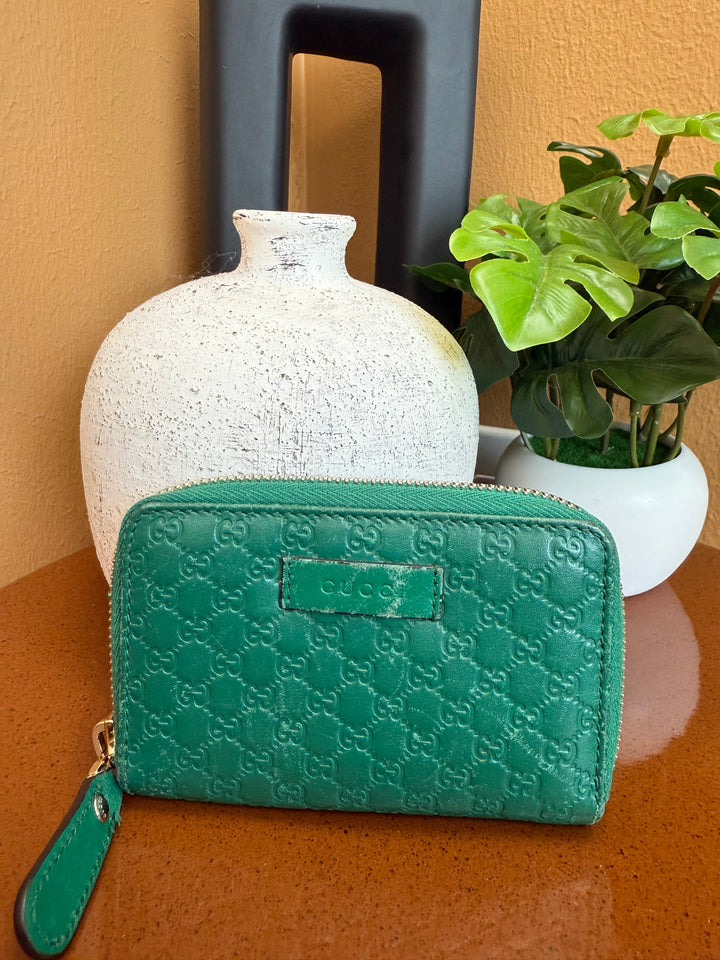 Gucci Green Microguccissima Compact Zippy Wallet