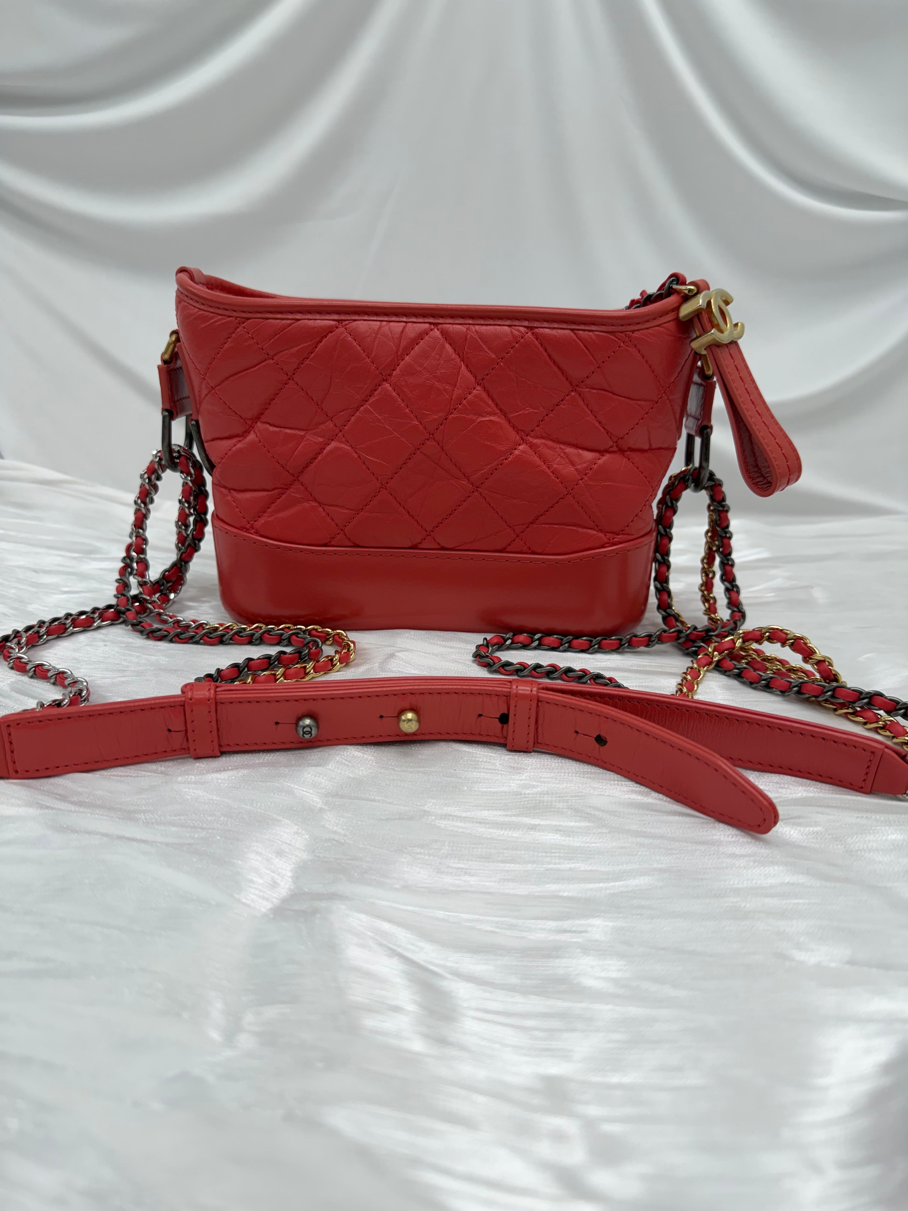 Chanel Dark Coral Aged Quilted Calfskin Small Gabrielle Hobo Bag