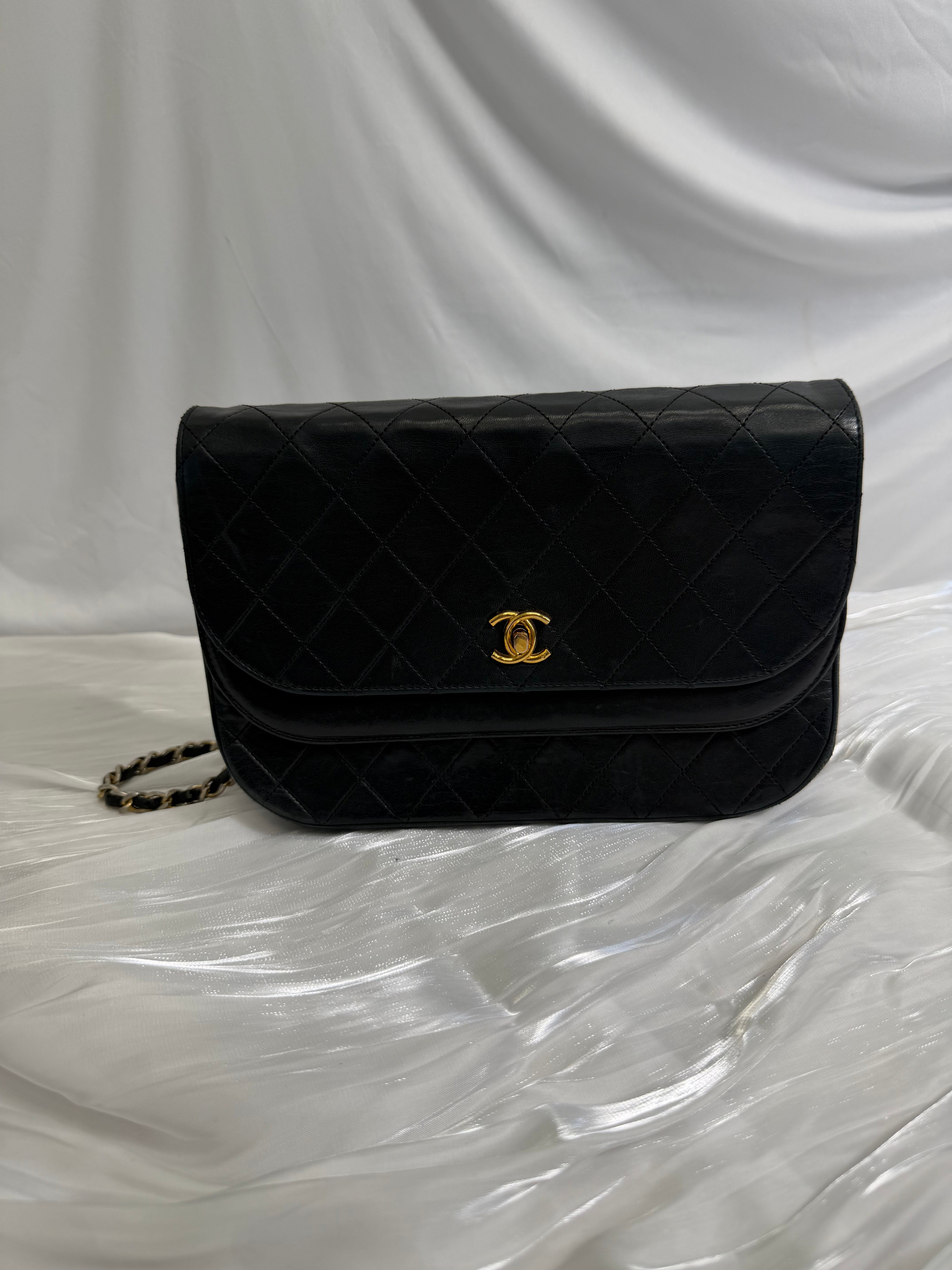 Chanel Black Calfskin Double Flap Bag