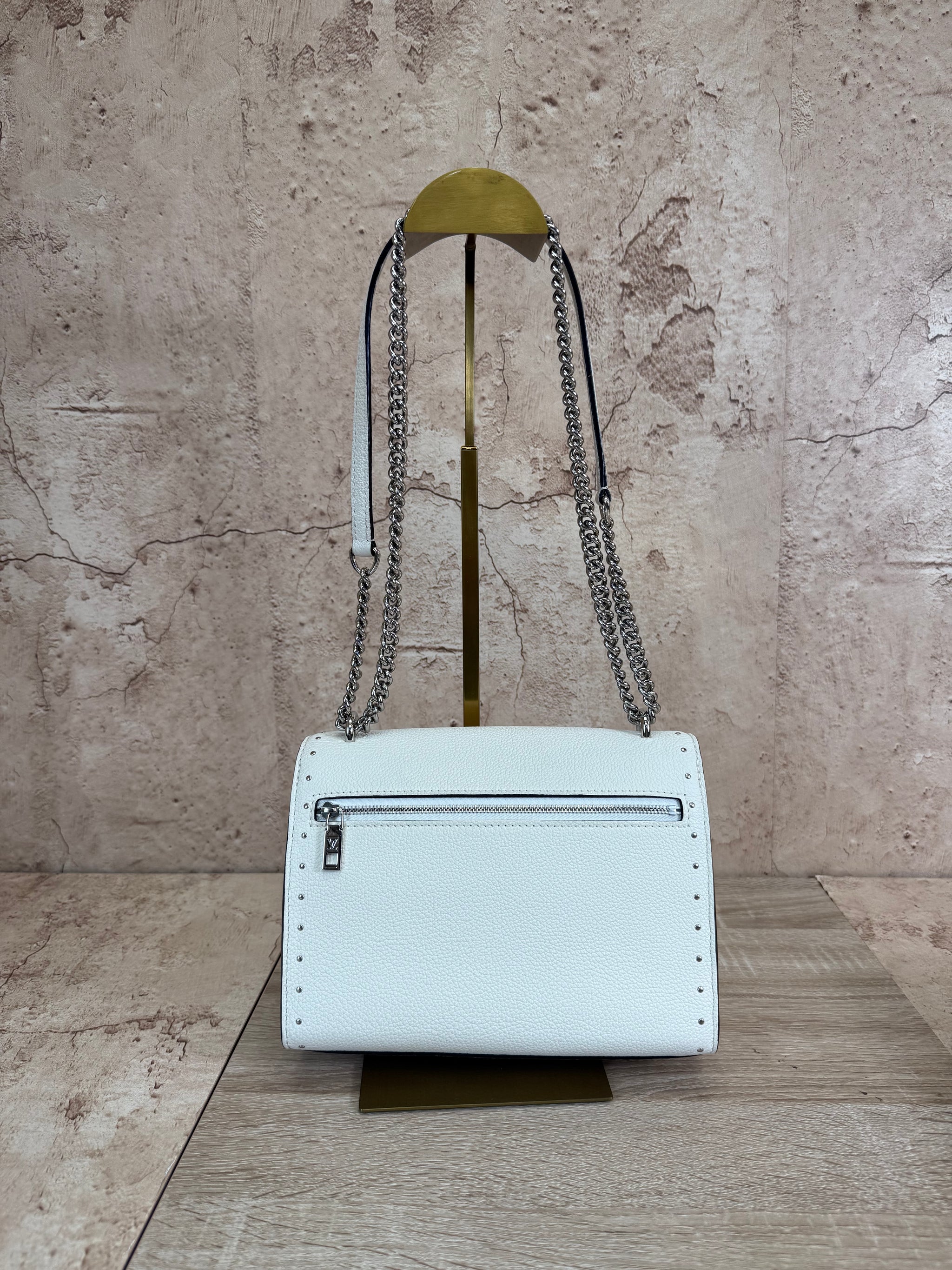 LIKE NEW Louis Vuitton White Mylockme Studded Leather Crossbody Bag