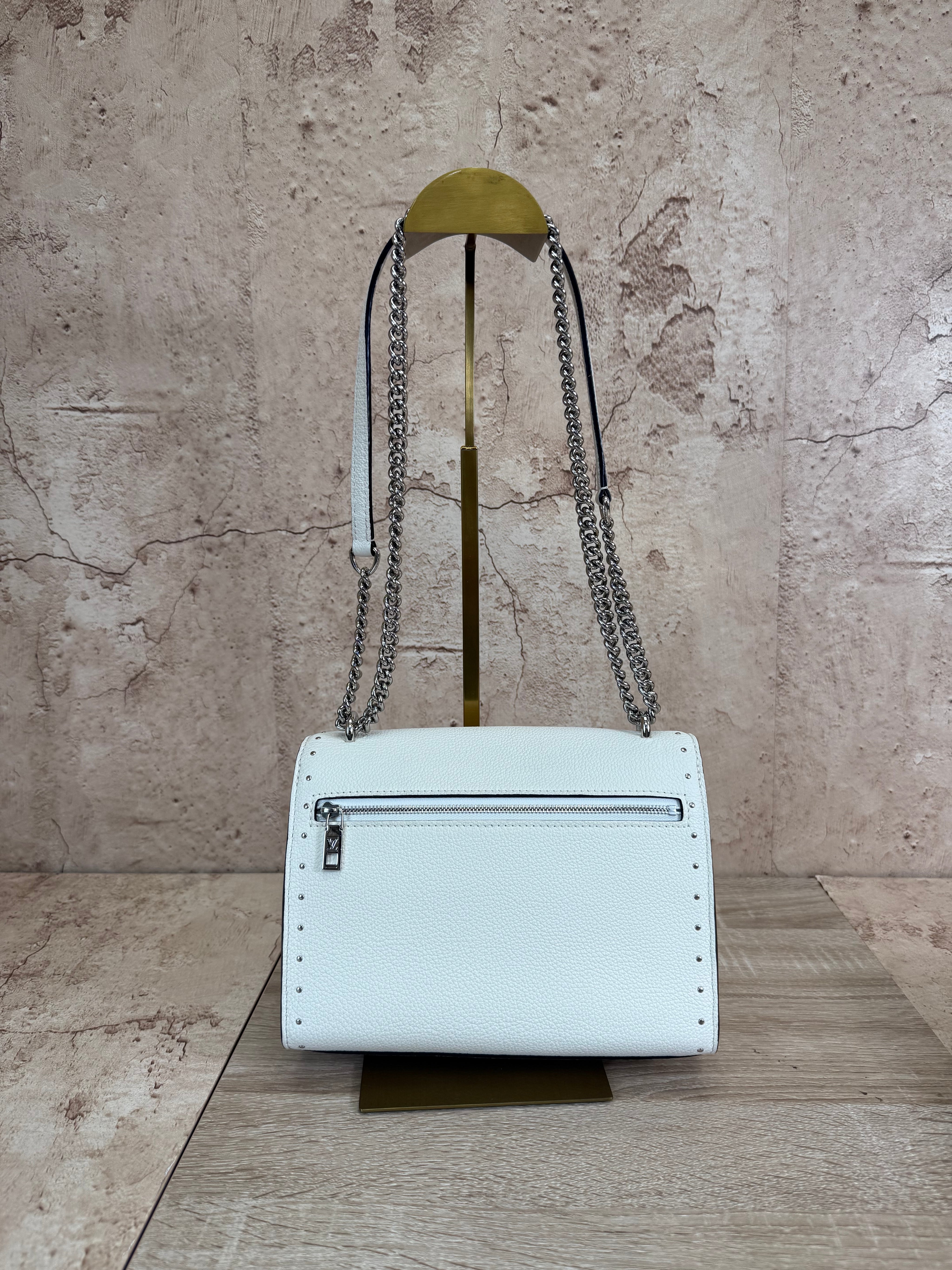 LIKE NEW Louis Vuitton White Mylockme Studded Leather Crossbody Bag
