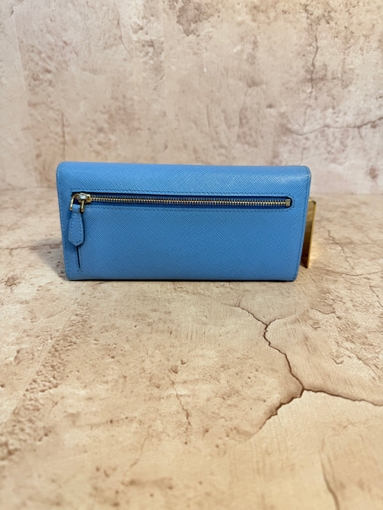 Prada Light Blue Saffiano Leather Long Wallet