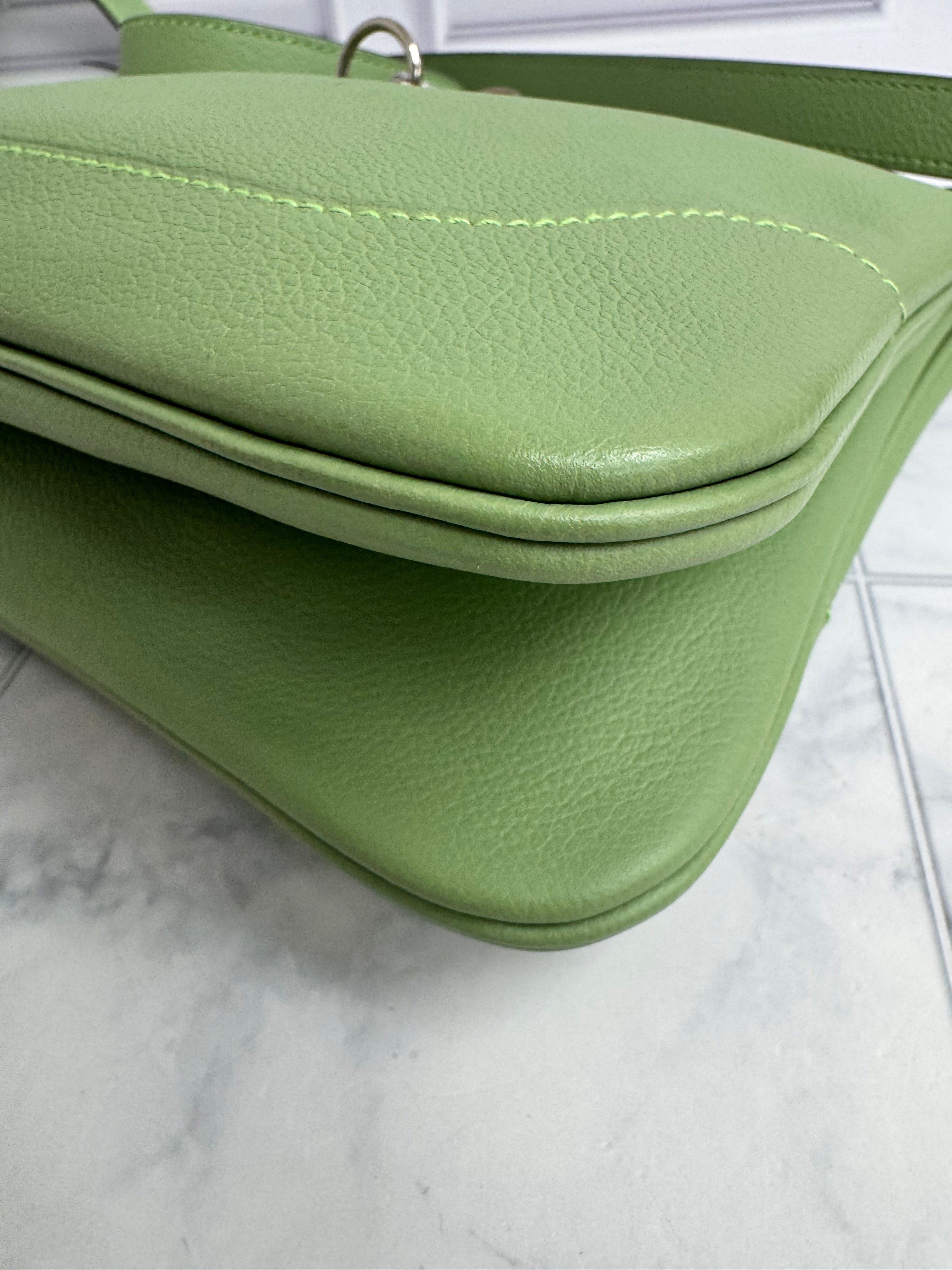 Hermes Vert Criquet Leather Trim Duo 24 Bag