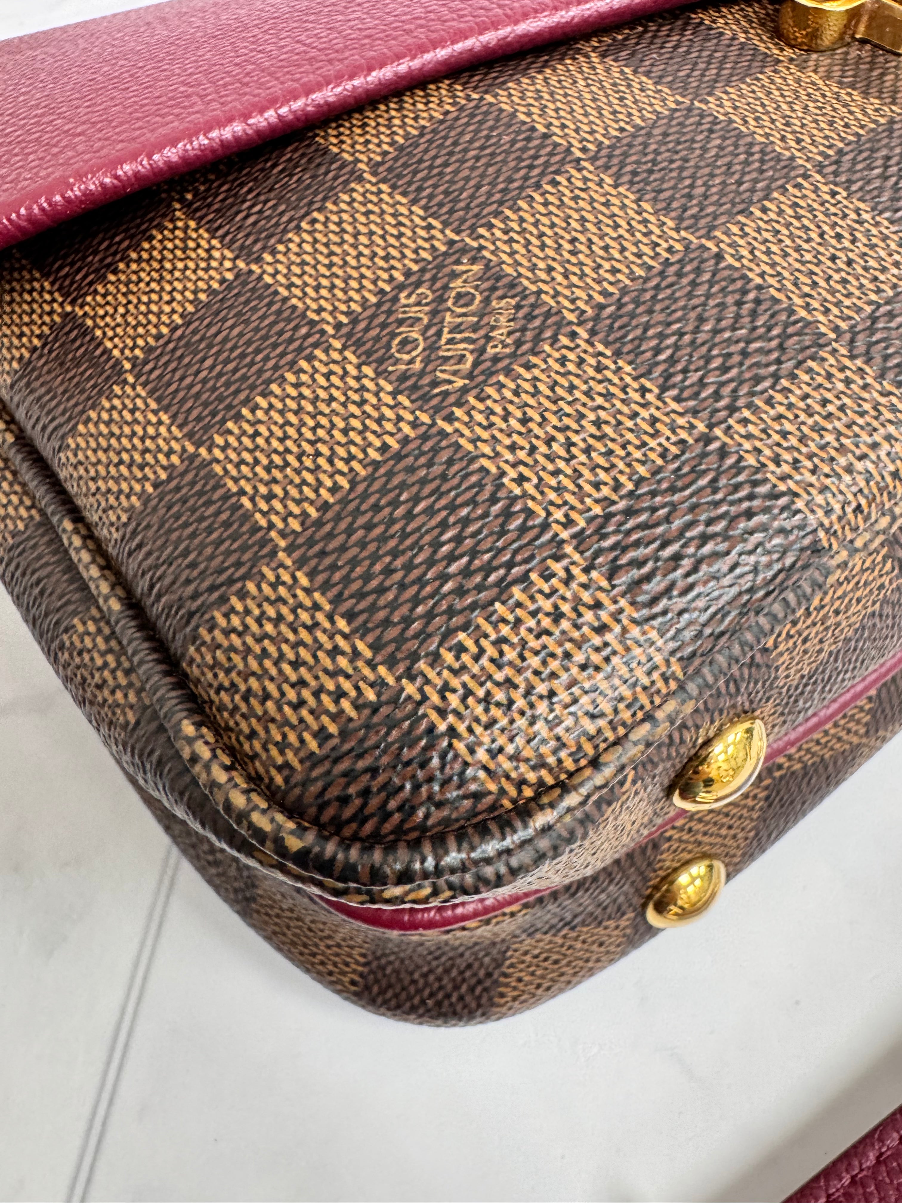 Louis Vuitton Burgundy Grained Leather Damier Ebene Clapton Crossbody PM