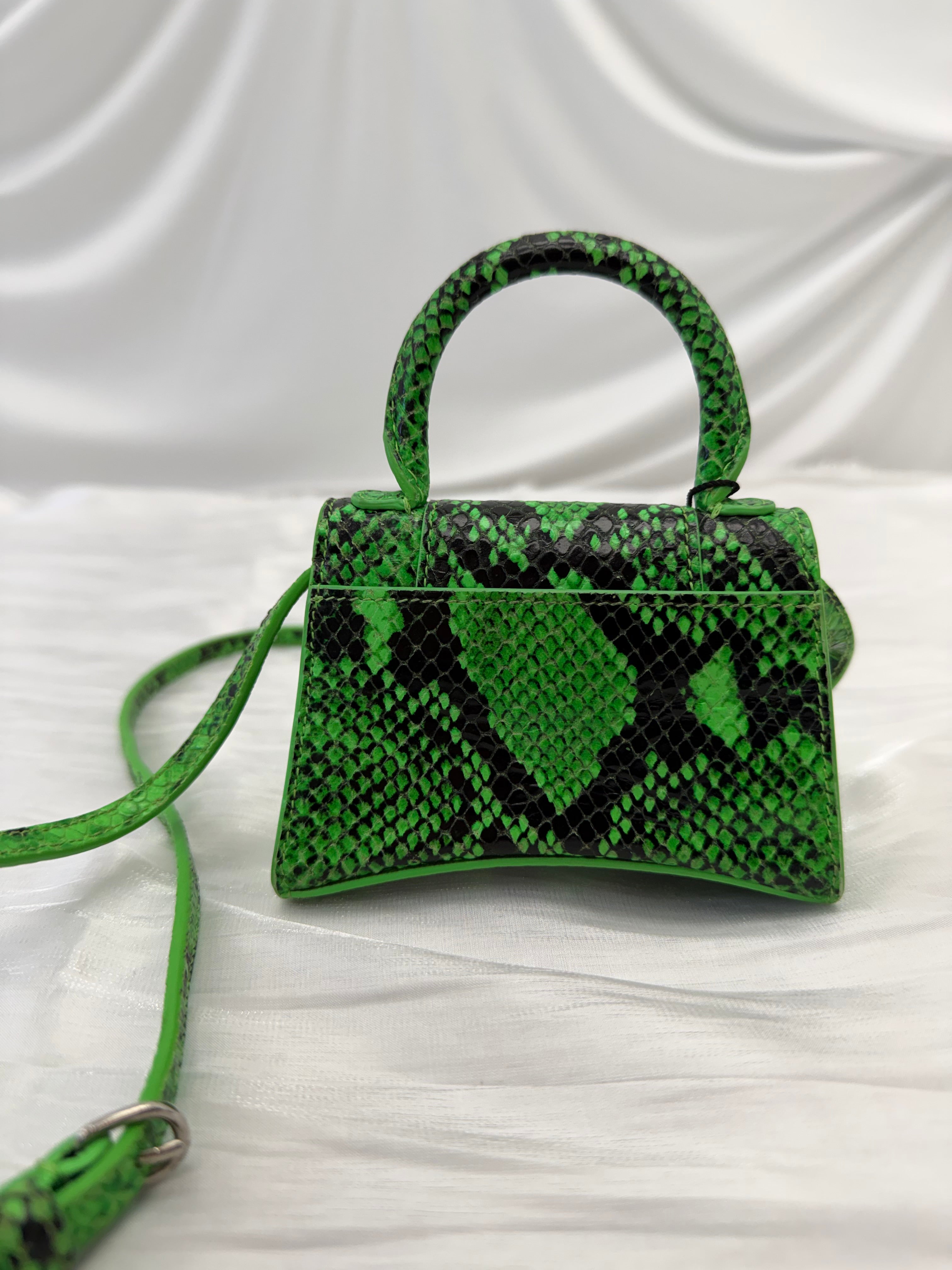 Balenciaga Green Python Embossed Mini Hourglass Bag