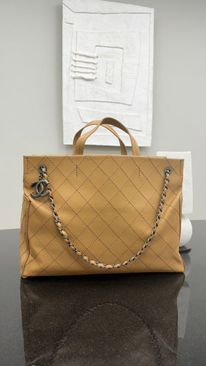 Chanel Beige Quilted Stitched CC Pocket Tote
