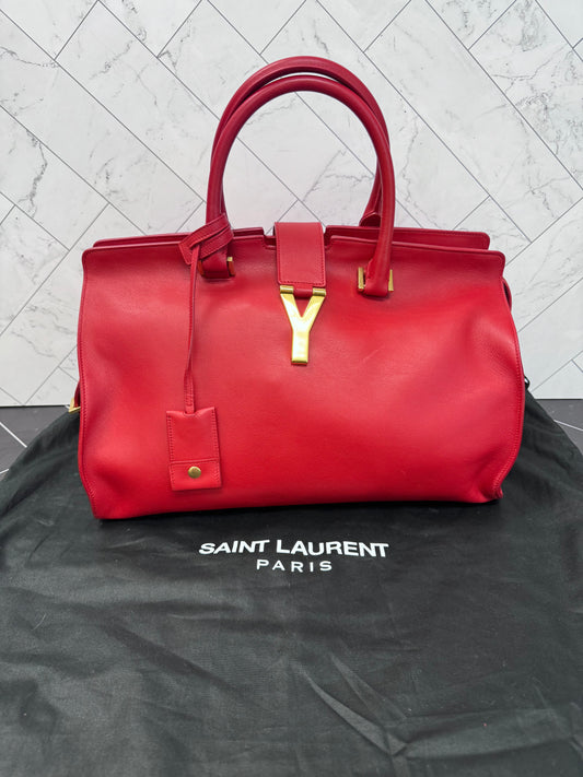 YSL Red Y Cabas Leather Mini Duffle Bag