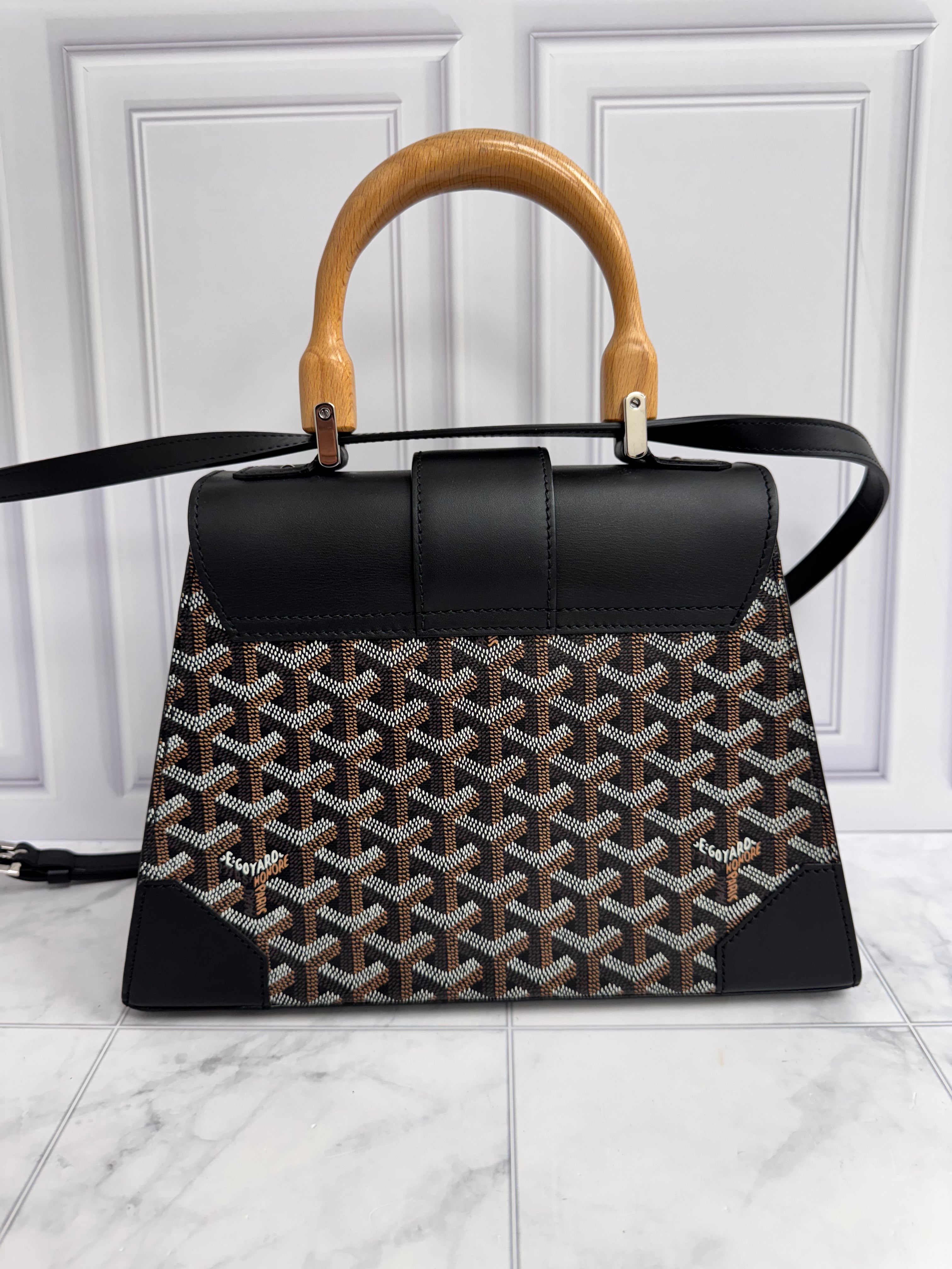 Goyard Black Goyardine Coated Canvas Saigon Structure Top Handle Bag PM