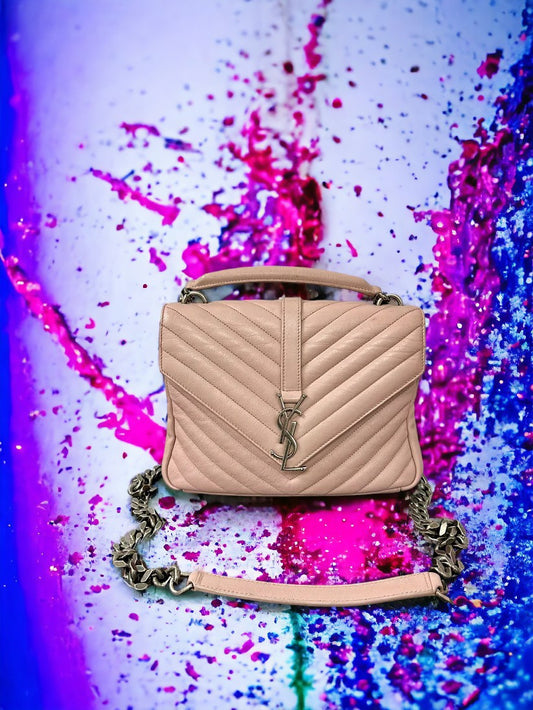 YSL Light Pink Chevron Medium College Bag