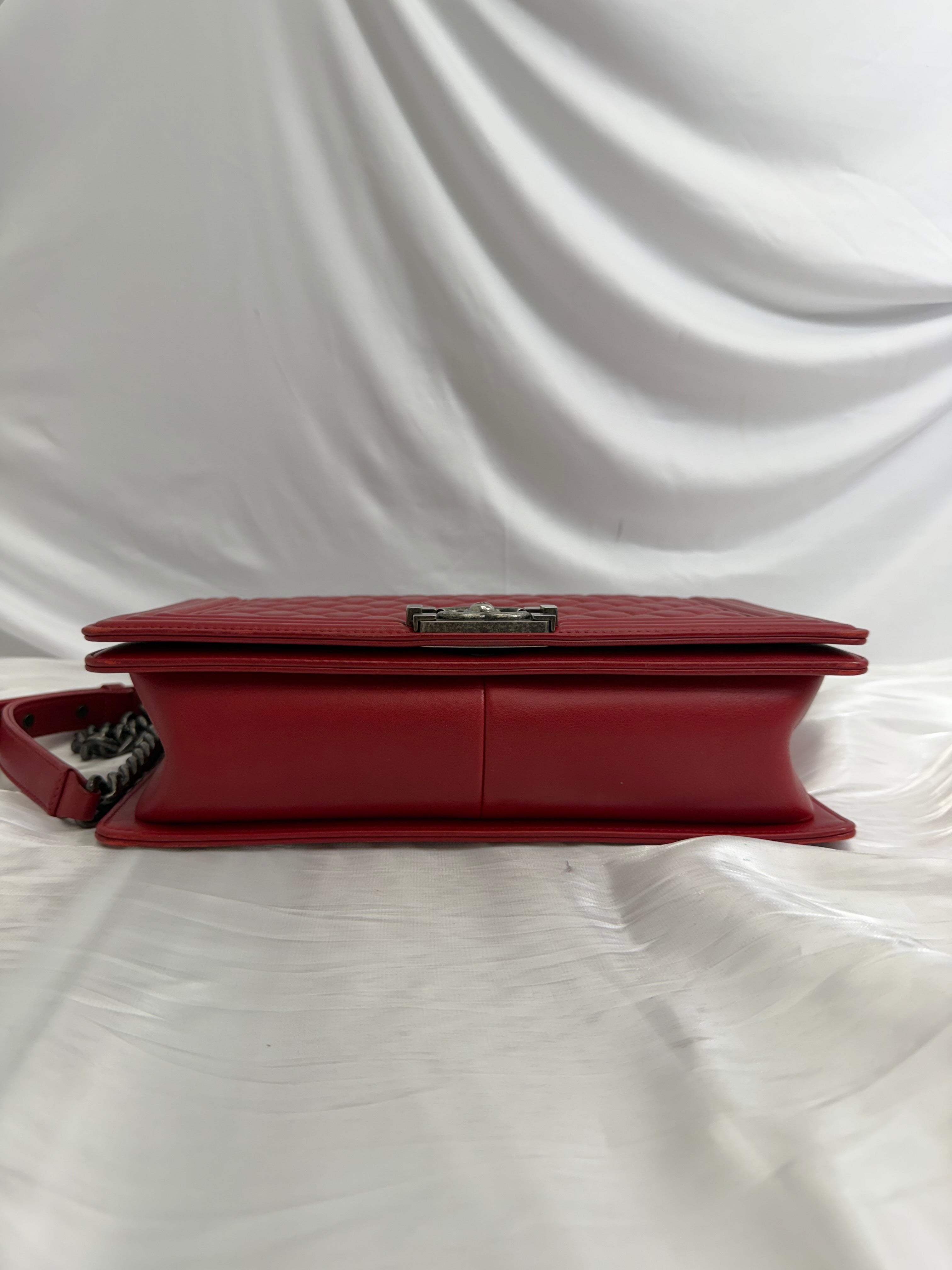 Chanel Red Quilted Calfskin Medium Boy Bag