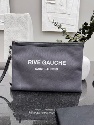 Saint Laurent YSL Dark Grey Canvas Rive Gauche Zipped Pouch