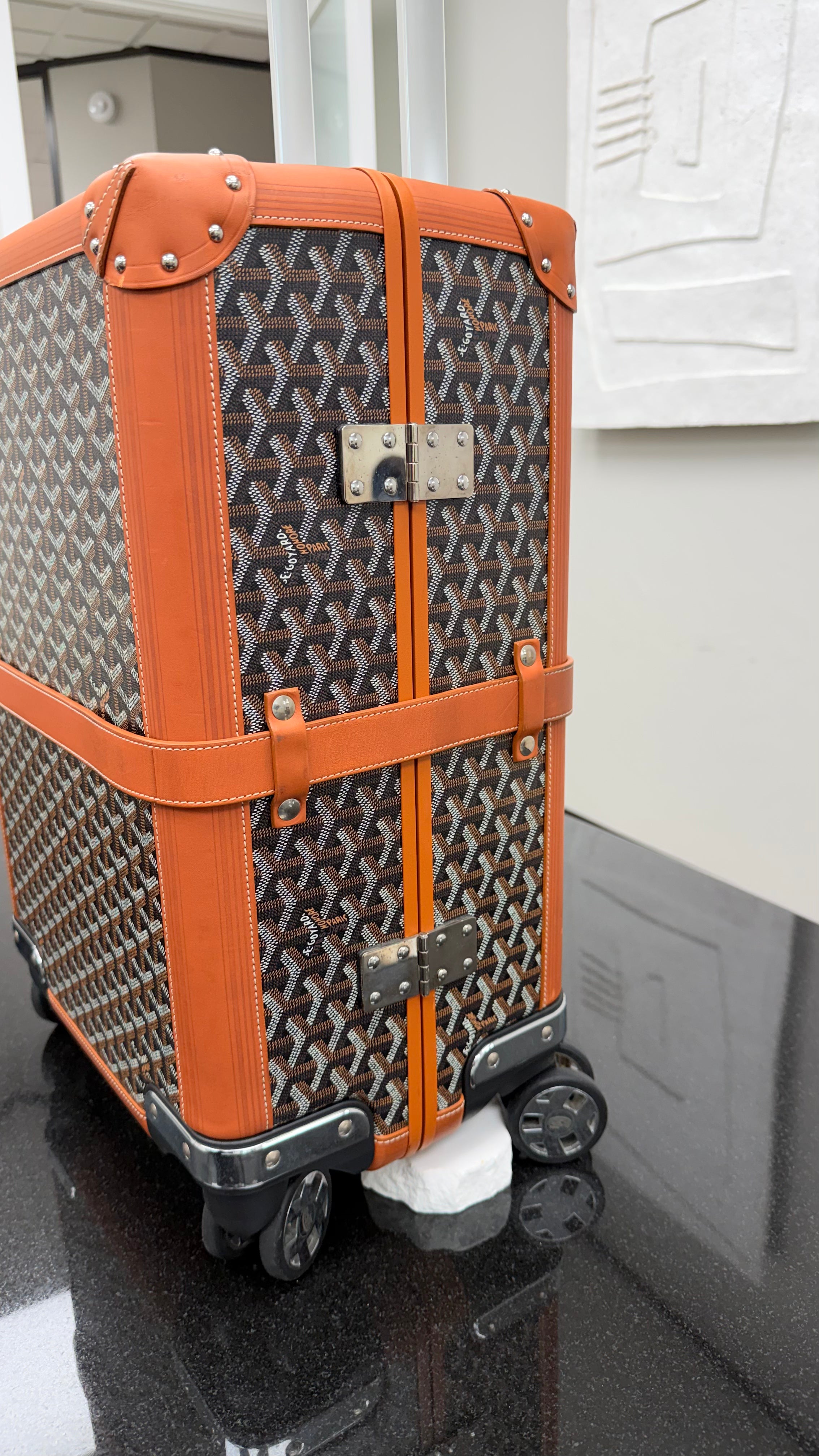 Goyard Black & Tan Goyardine Canvas Bourget PM Rolling Trolley