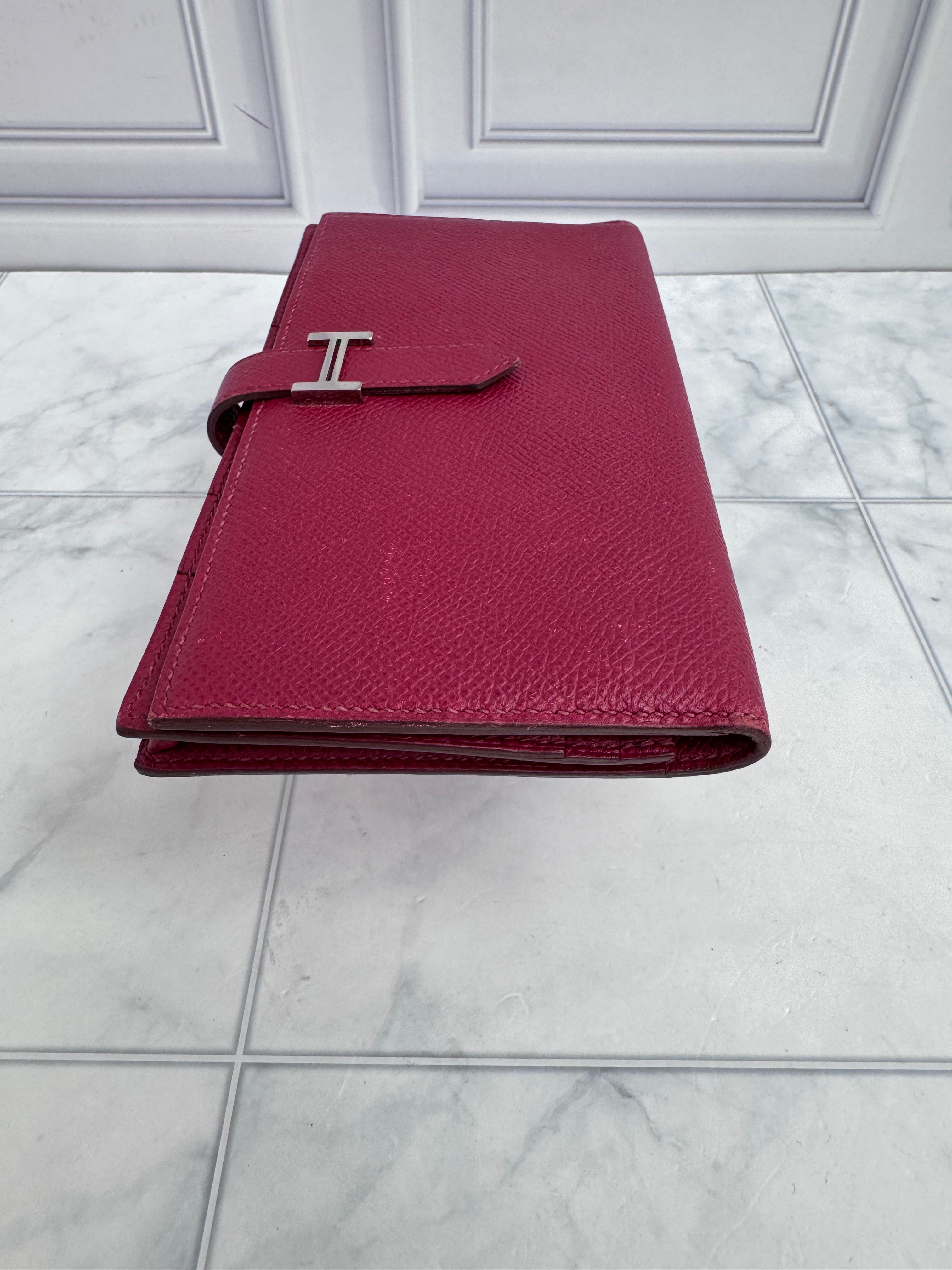 Hermes Deep Red Epsom Leather Bearn Wallet