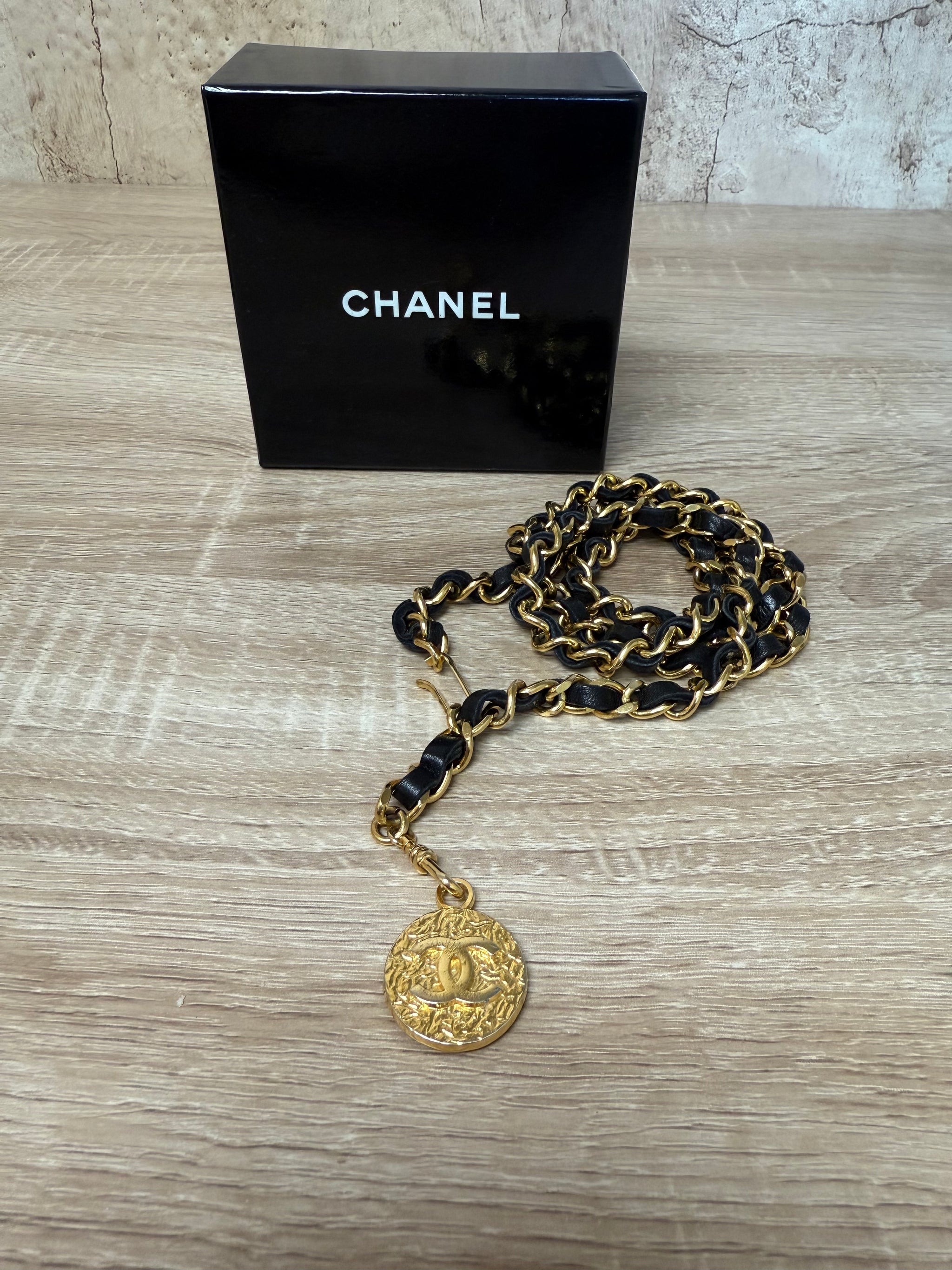 Chanel Vintage Black & Gold Plated Chain Belt