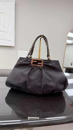 Fendi Black Textured Canvas Mia Chain Shoulder Bag