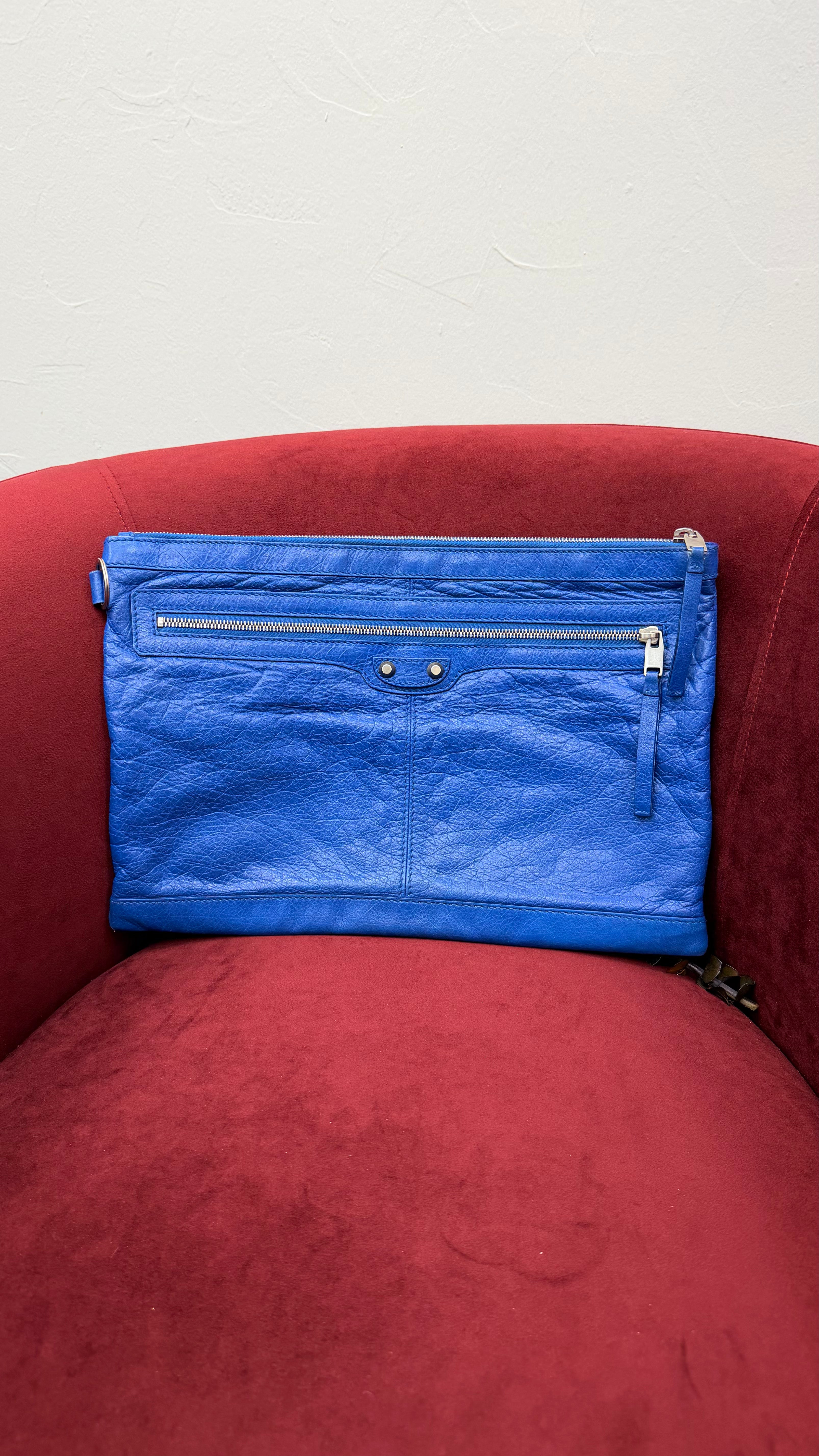 Balenciaga Bleu Lazuli Agneau Leather Arena Classic Clutch