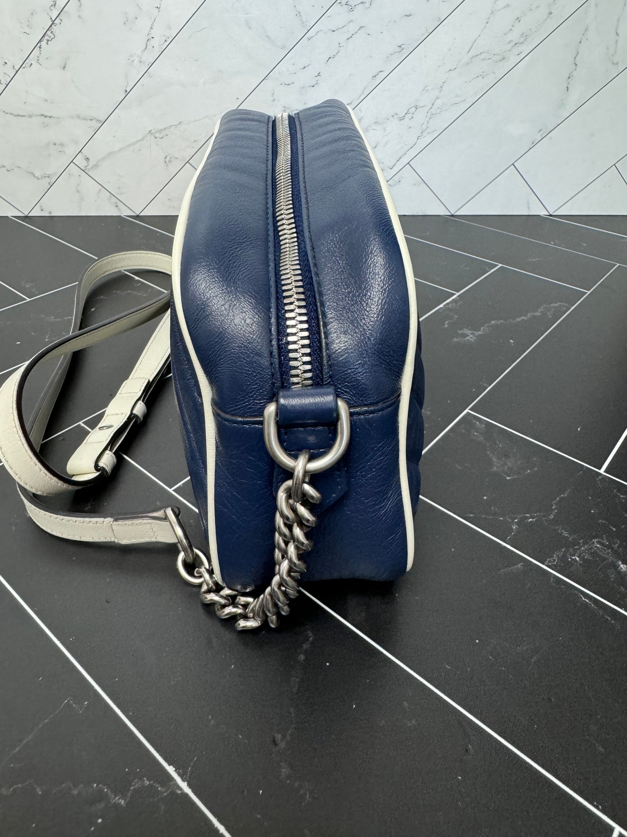 Gucci Navy Blue Marmont Camera Bag Crossbody