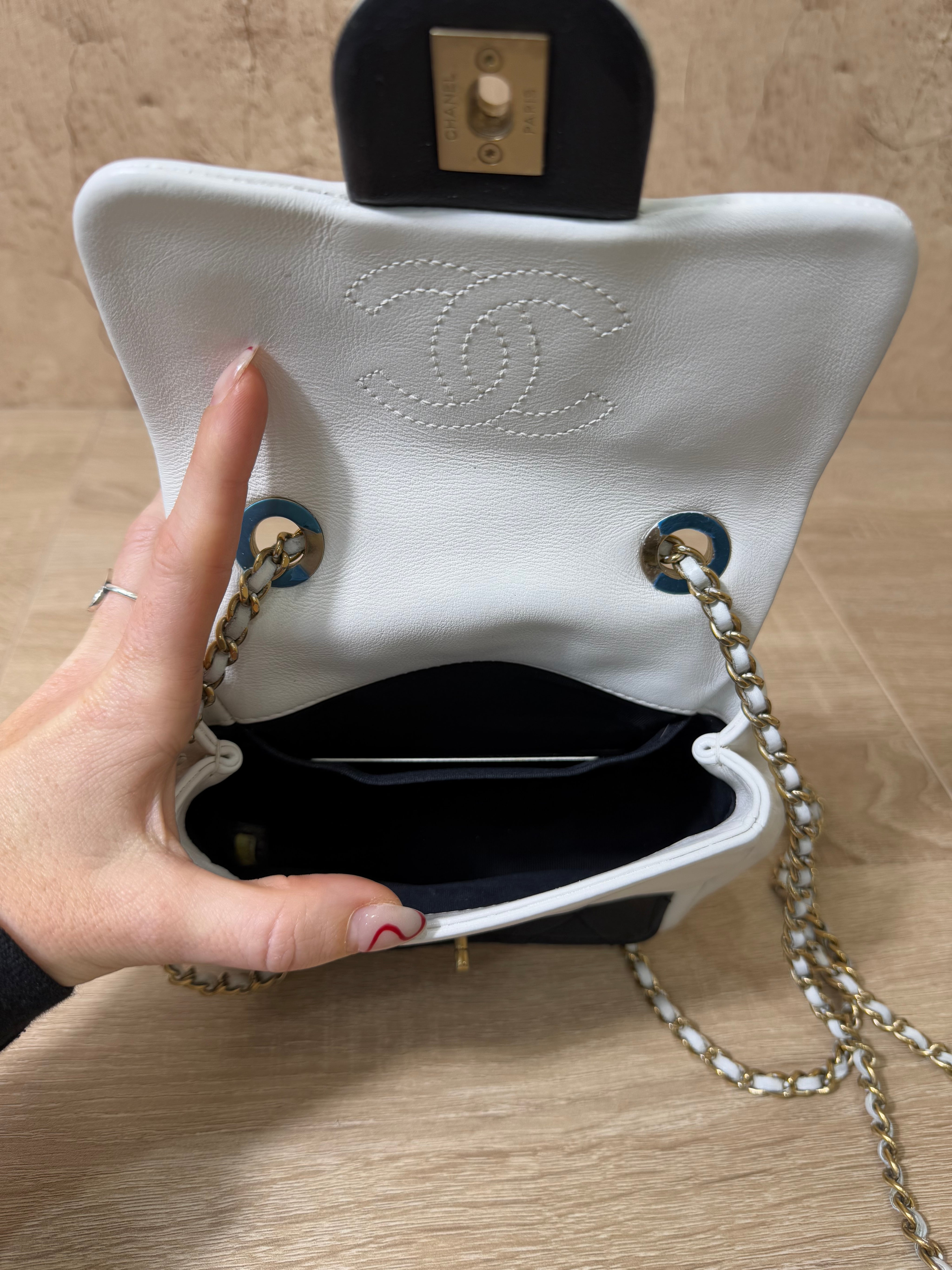 Chanel White & Black Lambskin Mini Flap Bag