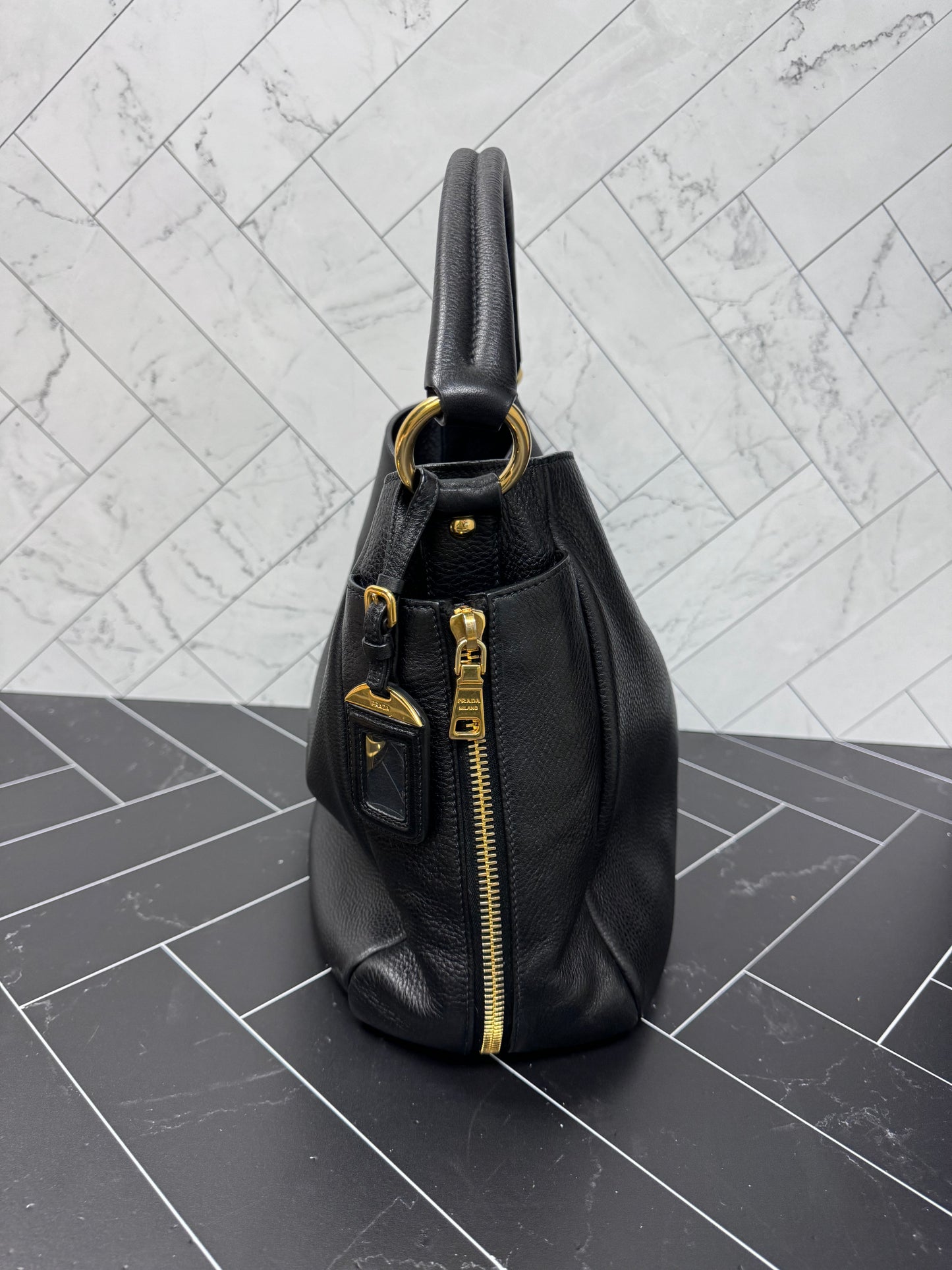 Prada Black Leather Hobo Bag