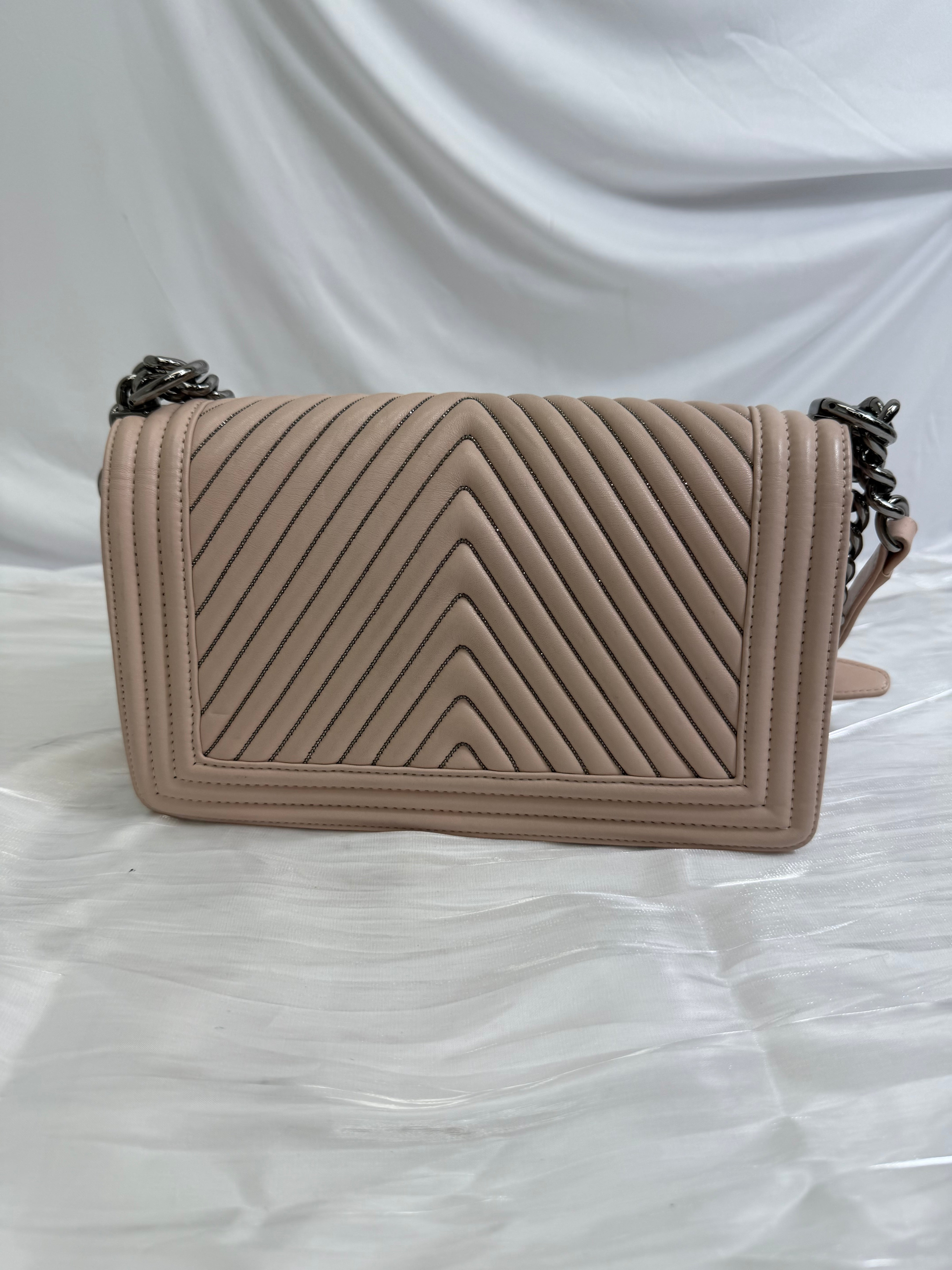 Chanel Light Pink Bead Quilted Calfskin  Medium Boy Bag