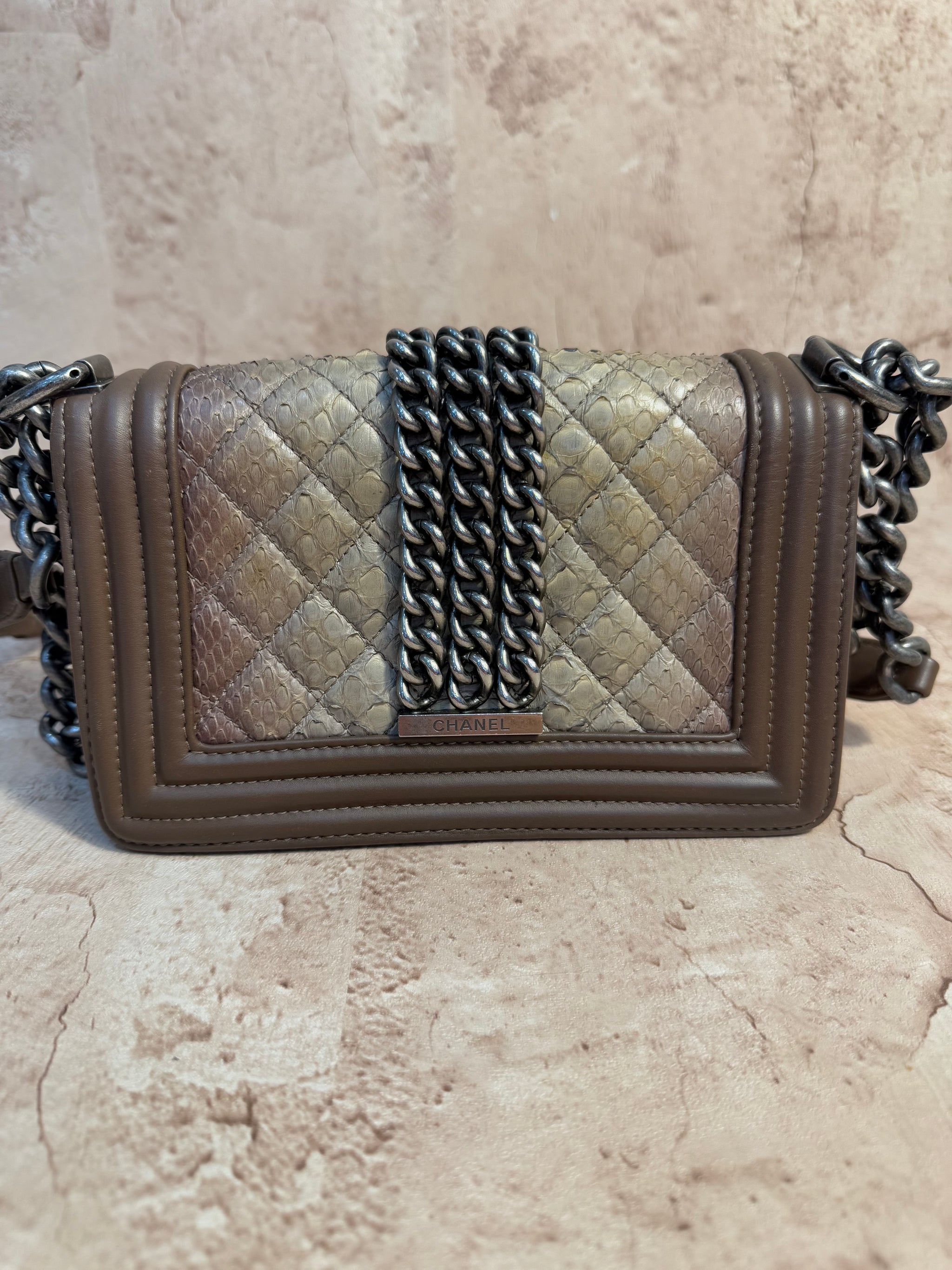 Chanel Brown Python Rock Small Boy Bag