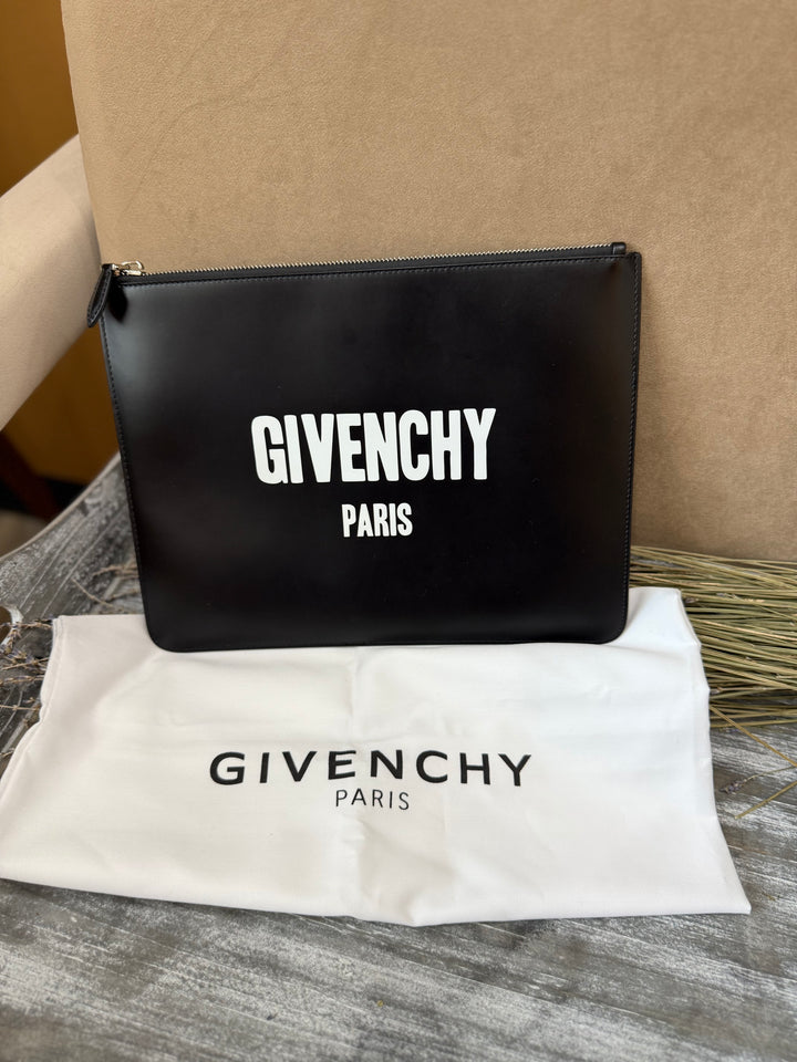Givenchy Black Leather Zip Pouch