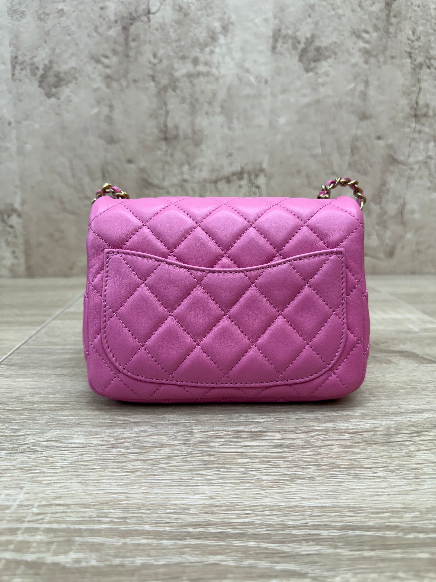 LIKE NEW- Chanel Pink Quilted Lambskin Mini Square Pearl Crush Flap Bag