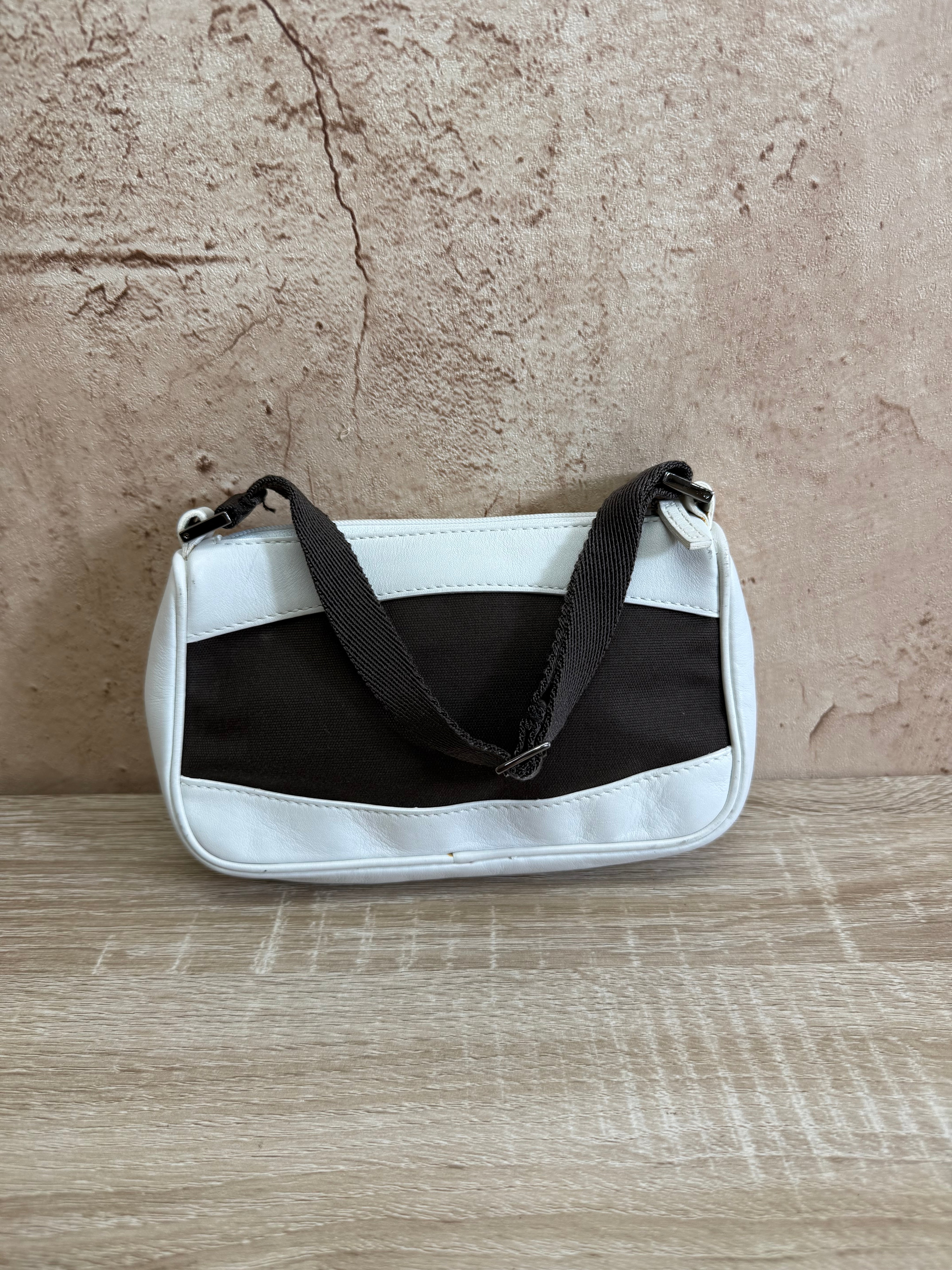Gucci White Leather & Brown Canvas Mini Shoulder Bag