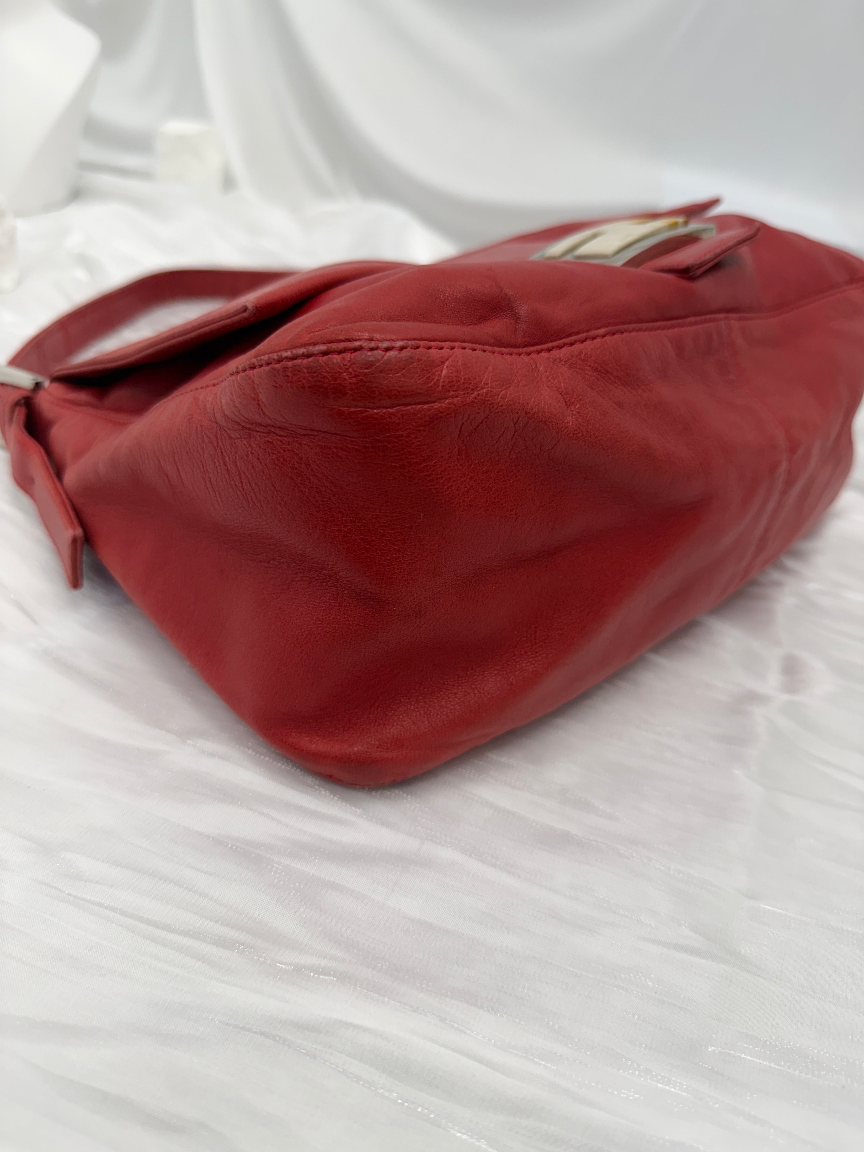 Fendi Red Leather Mama Baguette Handbag