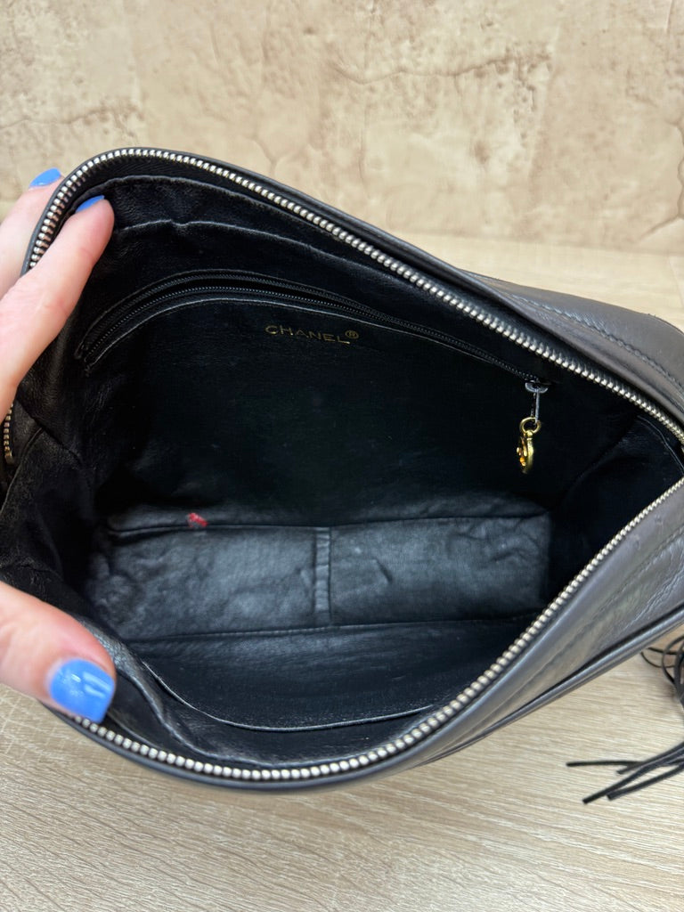 Chanel Black Lambskin Triple CC Tassel Camera Bag