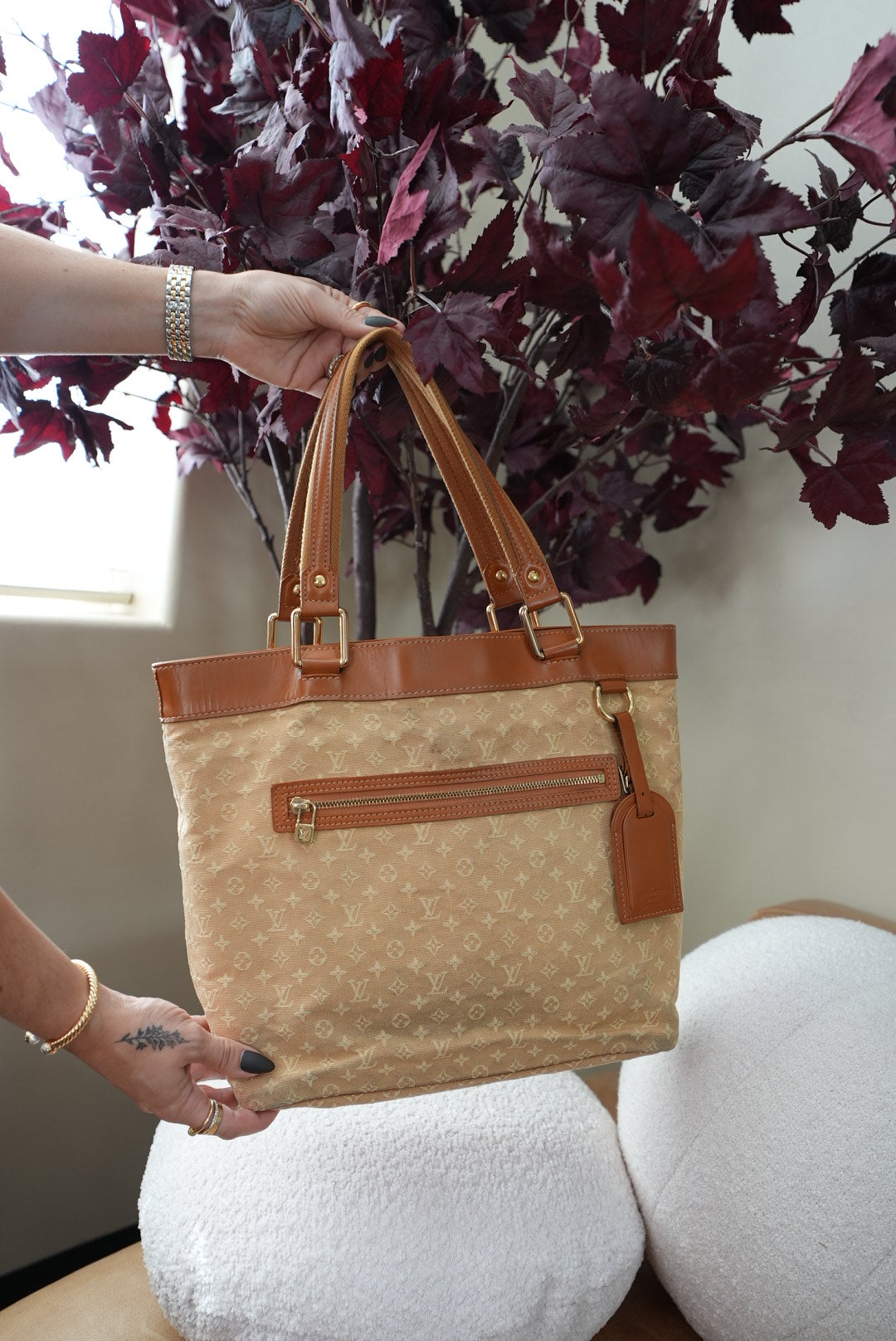 Louis Vuitton Monogram Beige Mini Lin Lucille Tote Bag